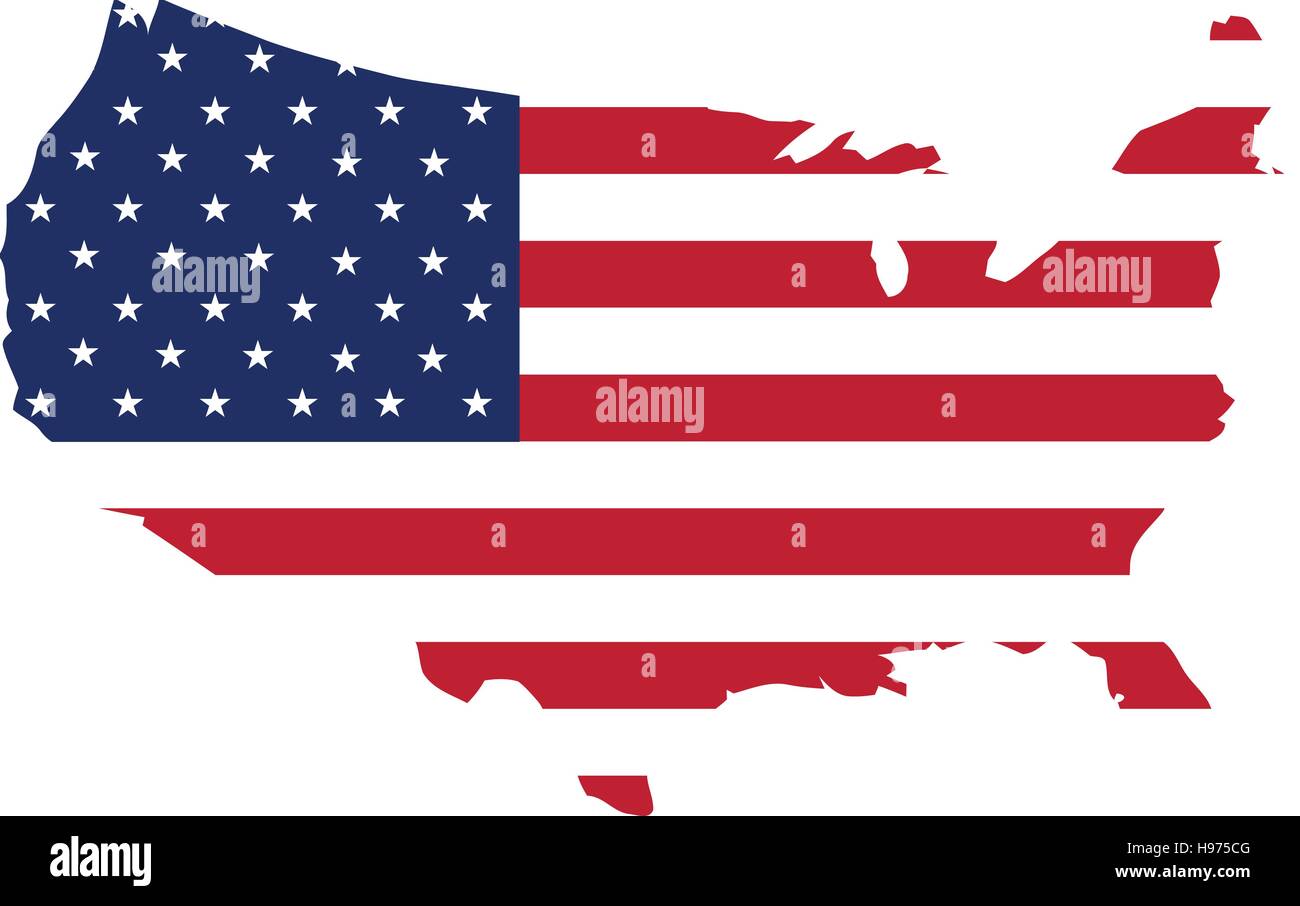 Bandiera degli Stati Uniti d'America su una mappa isolato Illustrazione Vettoriale