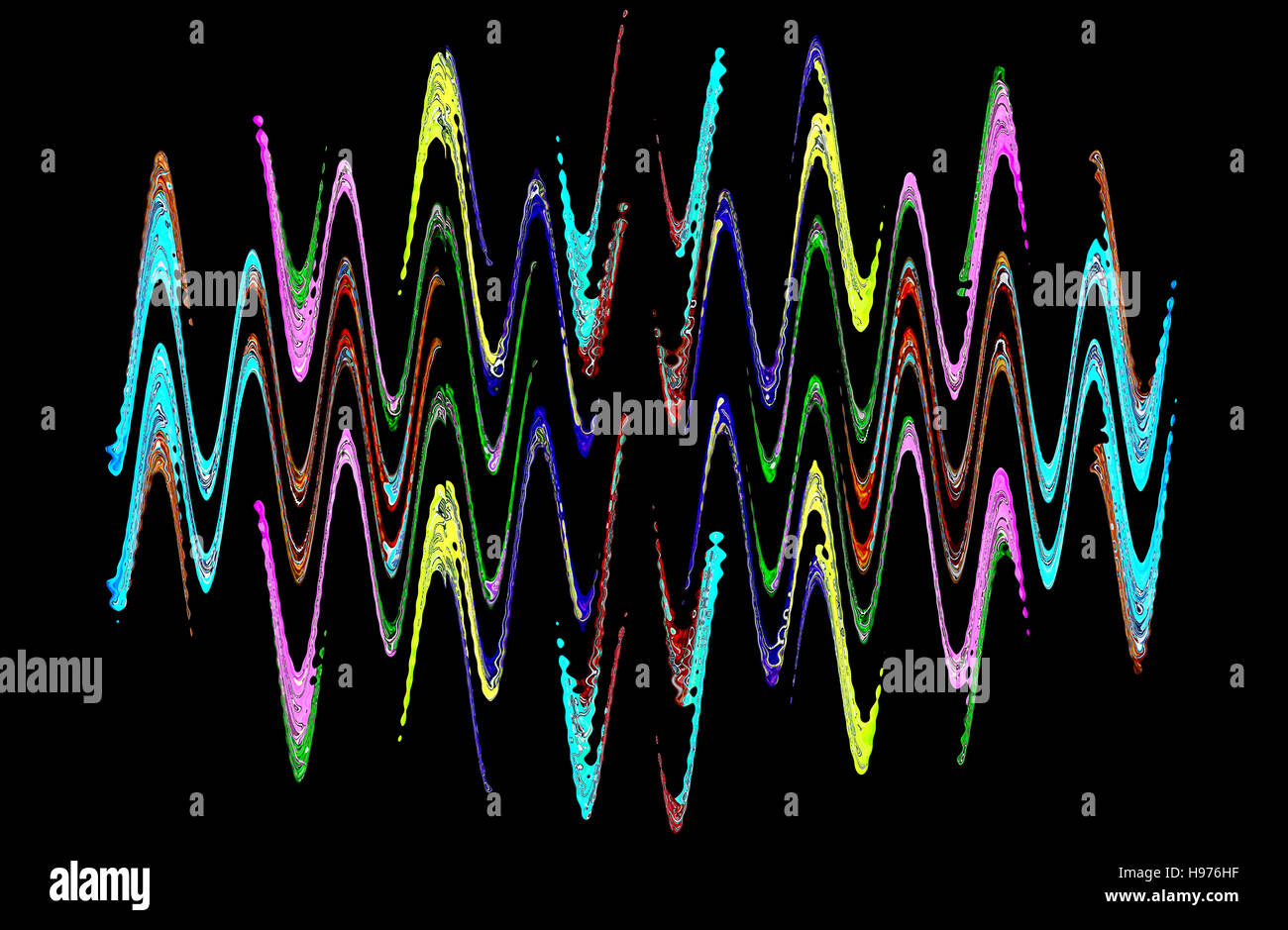 Variopinto astratto modello di forma d'onda su sfondo nero. Foto Stock