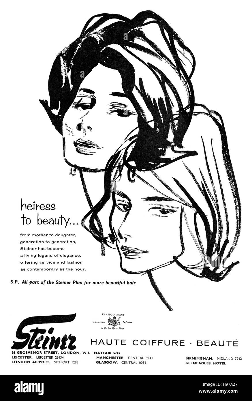 1959 British pubblicità per Steiner parrucchieri Foto Stock