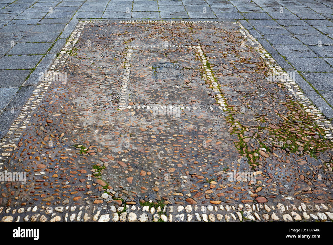 Salamanca in Spagna pietre dettaglio pavimentazione lungo via de la Plata Cammino di Santiago Foto Stock