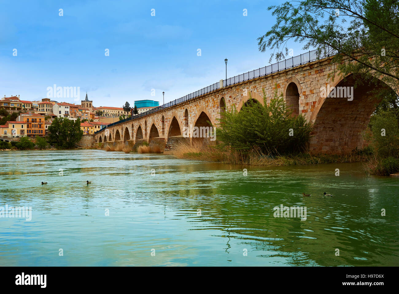 Zamora Puente de Piedra ponte di pietra sul fiume Duero della Spagna Foto Stock
