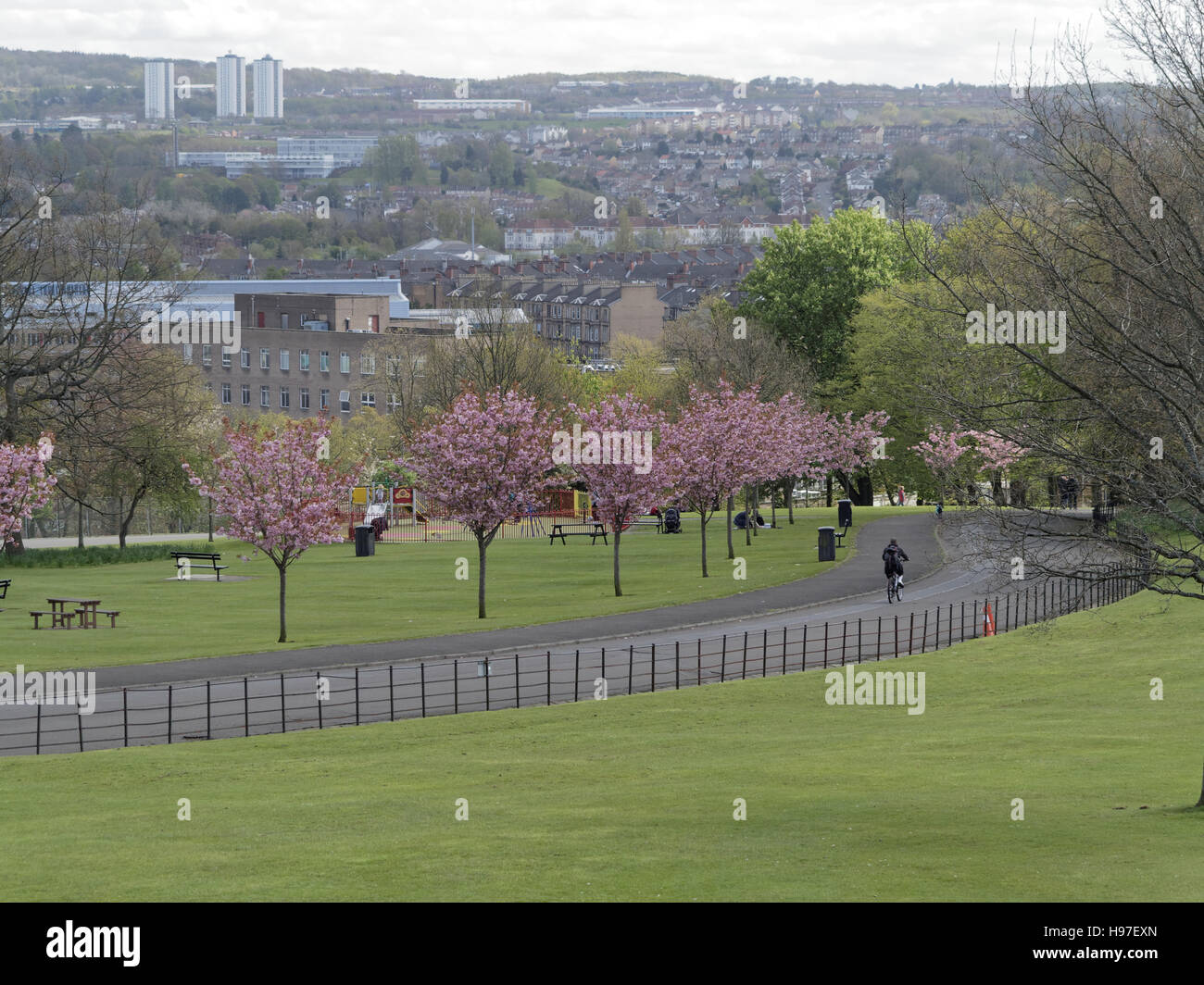 Vista aerea di Glasgow da queens park che mostra il sud est della città con castlemilk in background Foto Stock