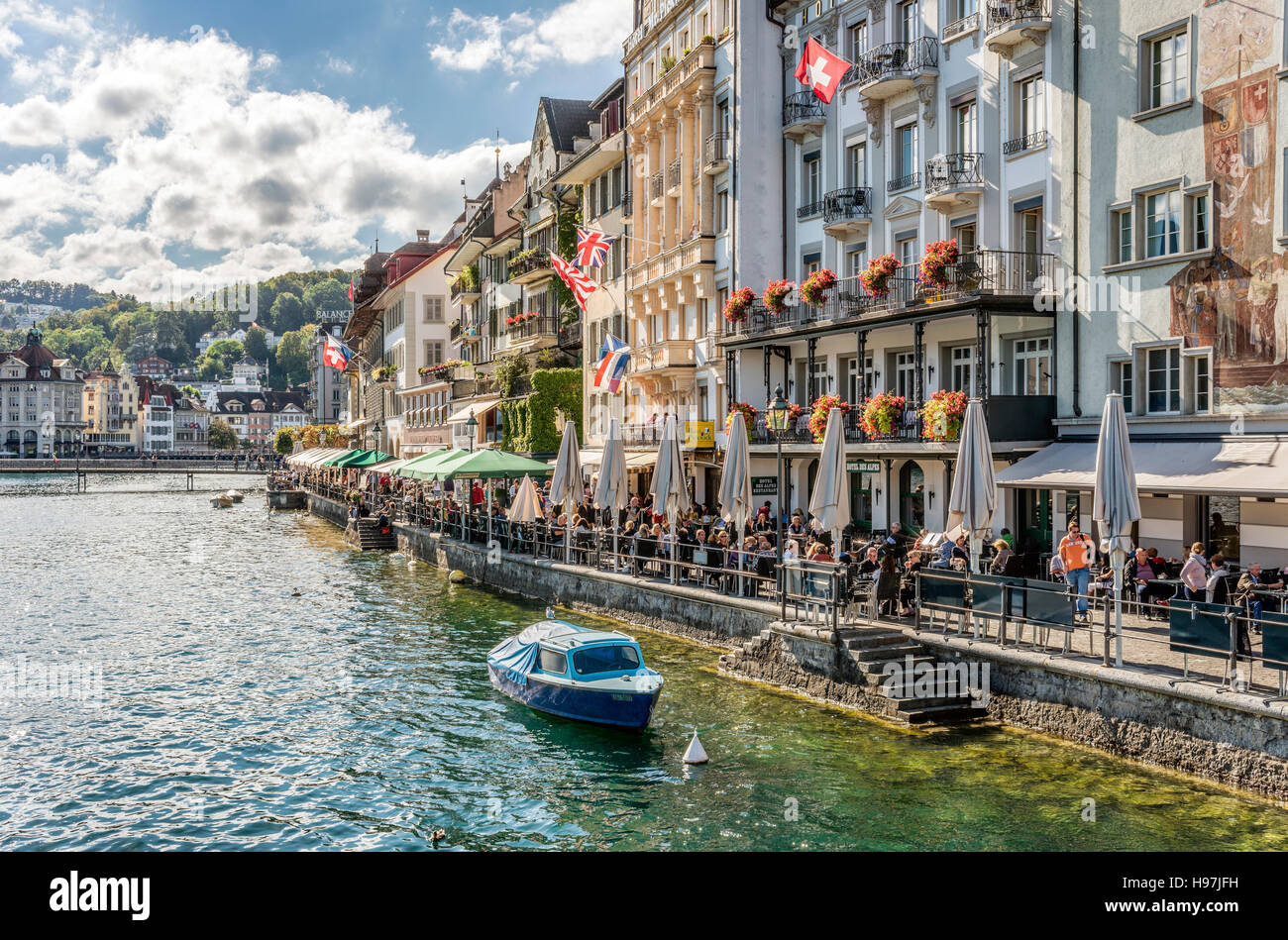 Ristoranti e pub della Città Vecchia di Lucerna, Svizzera Foto Stock