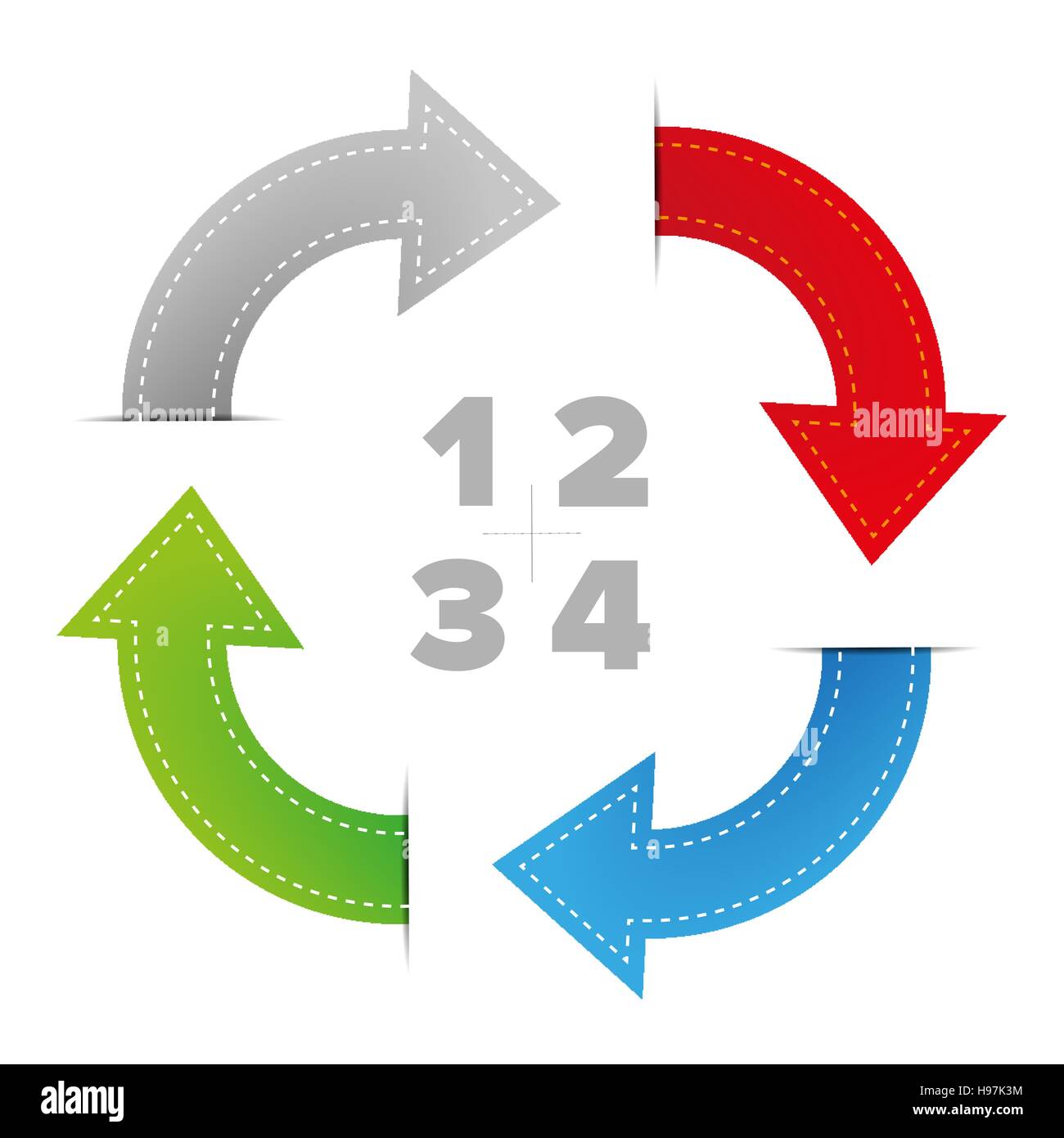Uno due tre quattro fasi diagramma con le frecce Illustrazione Vettoriale