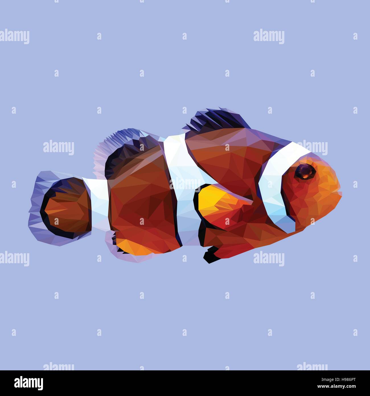 Clownfish pesce pagliaccio bassa animale poli design. Triangolo illustrazione vettoriale Illustrazione Vettoriale