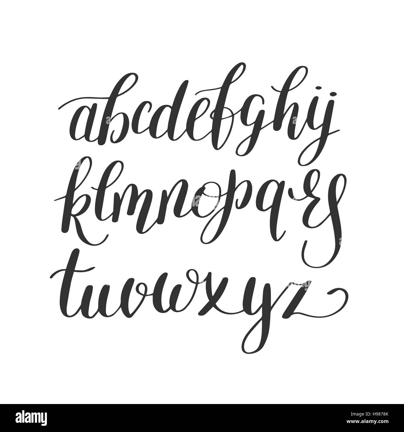 Bianco e nero scritte a mano alfabeto design, brus manoscritte Illustrazione Vettoriale