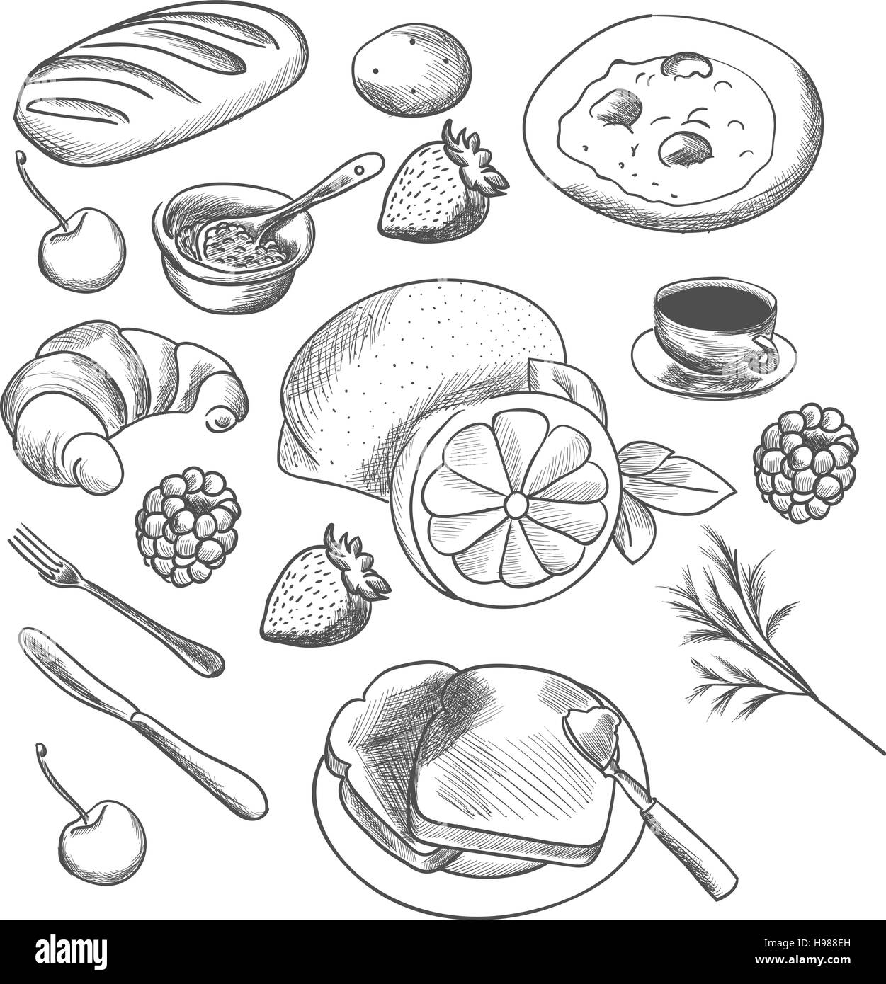 Dettagliata schizzo alimentare Illustrazione Vettoriale