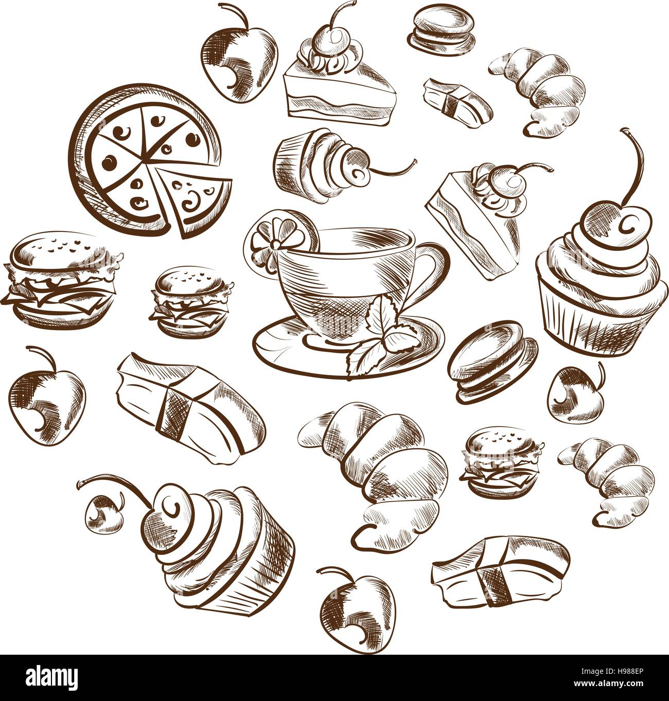 Dettagliata schizzo alimentare Illustrazione Vettoriale