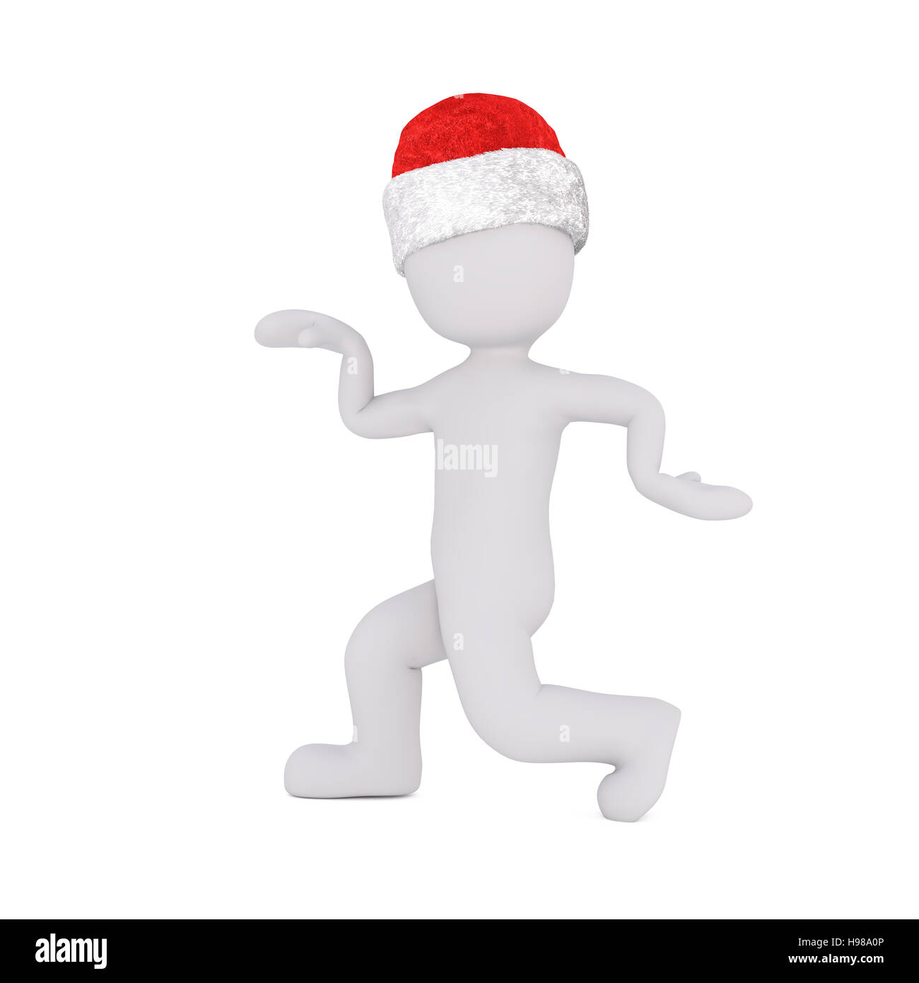 Funny isolato 3D figura vestita di bianco e rosso Santa hat mentre facendo una posa strutting Foto Stock