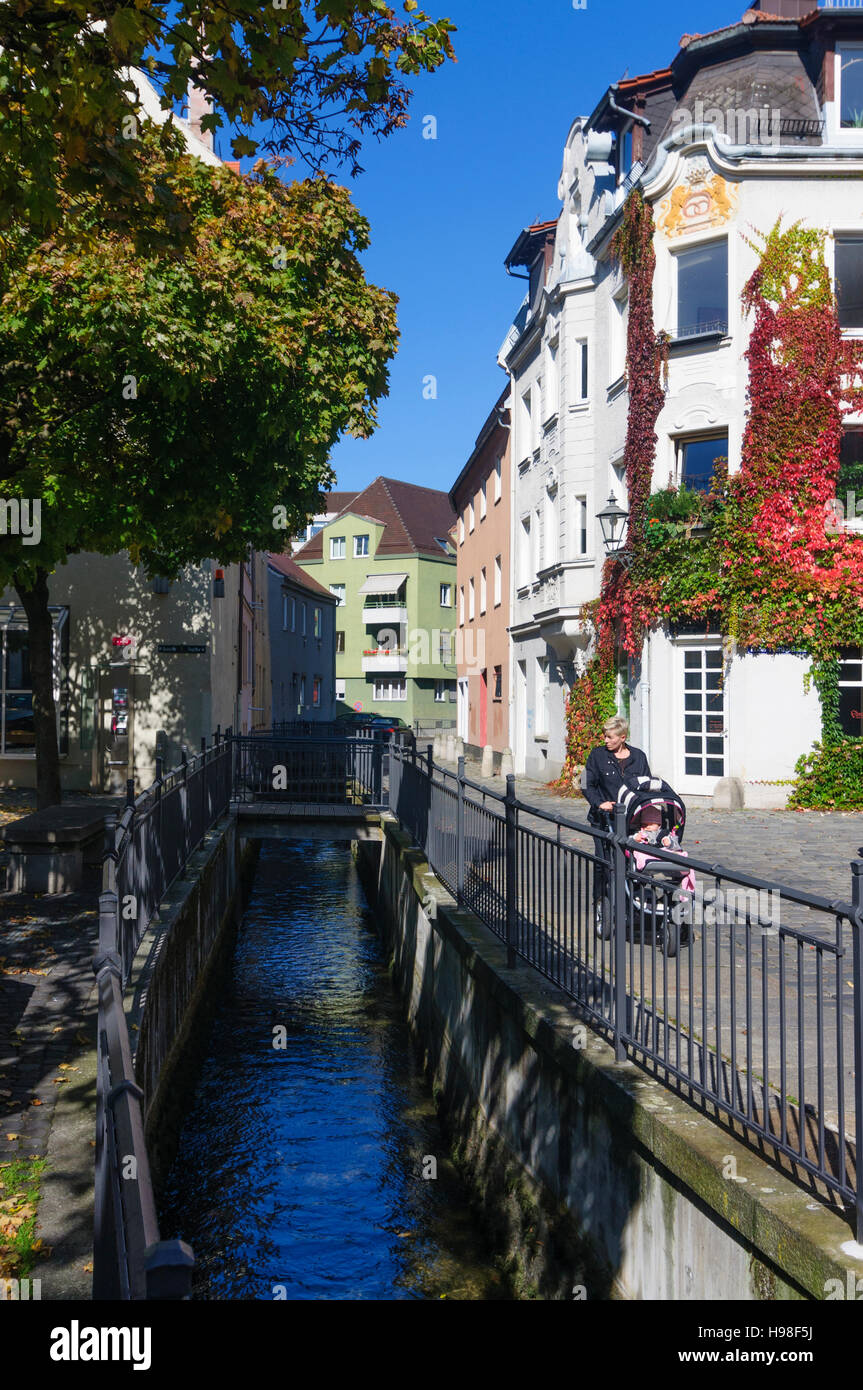 Augusta: quartier Lechviertel, canal, Schwaben, Svevia, Baviera, Baviera, Germania Foto Stock