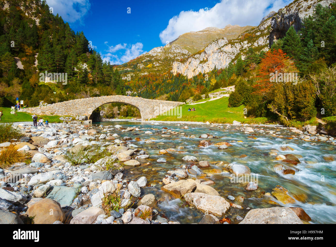 Fiume Ara e ponte romanico. Foto Stock