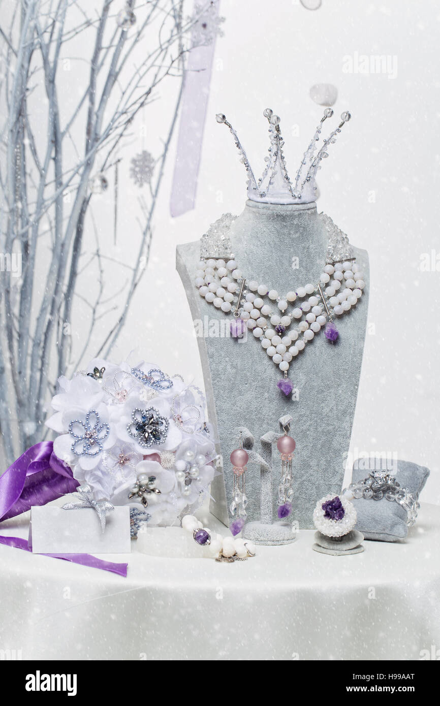Set di bella pietra naturale Bridal Accessories Foto Stock