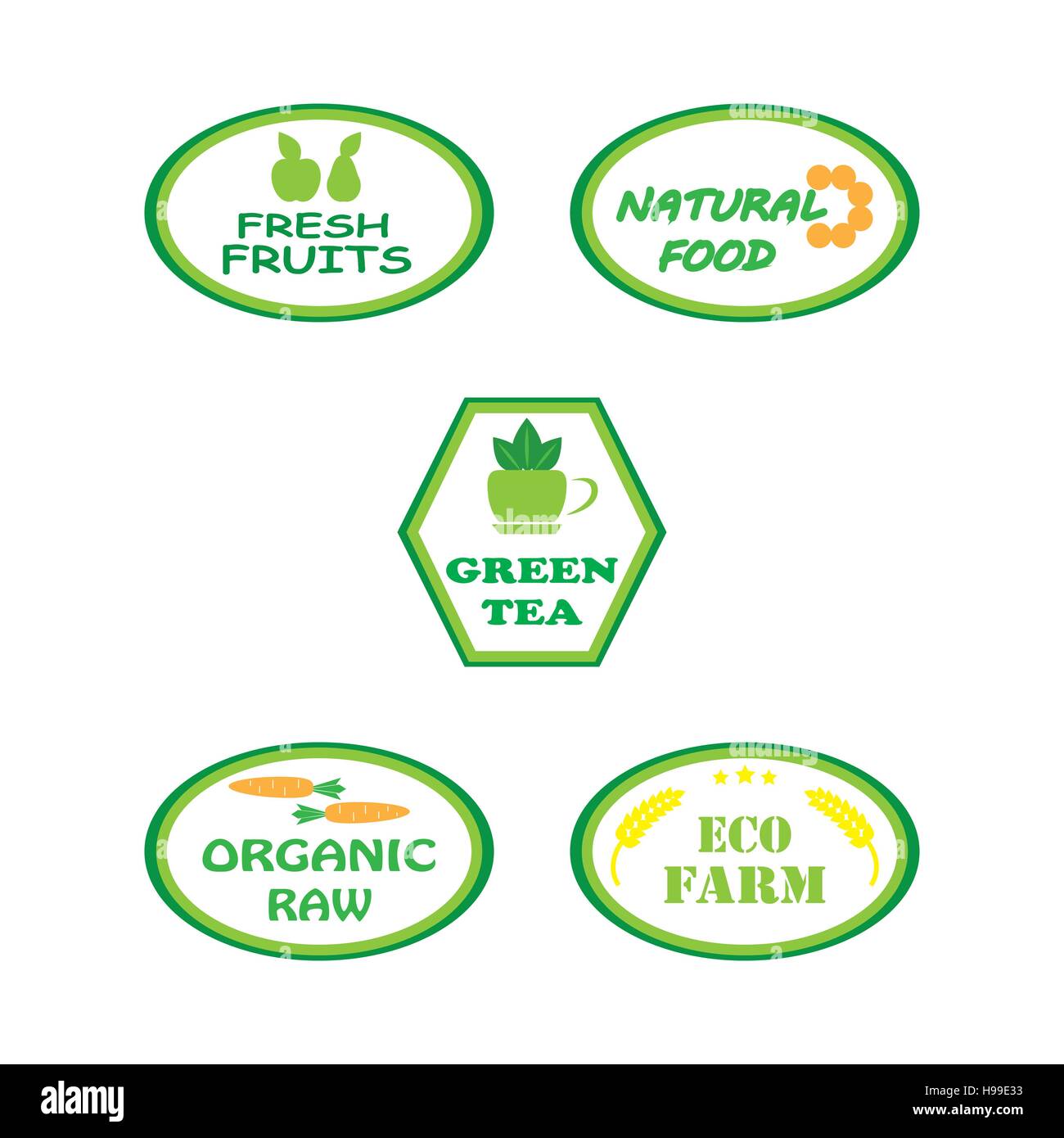 Set di loghi per organici e cibi naturali Illustrazione Vettoriale