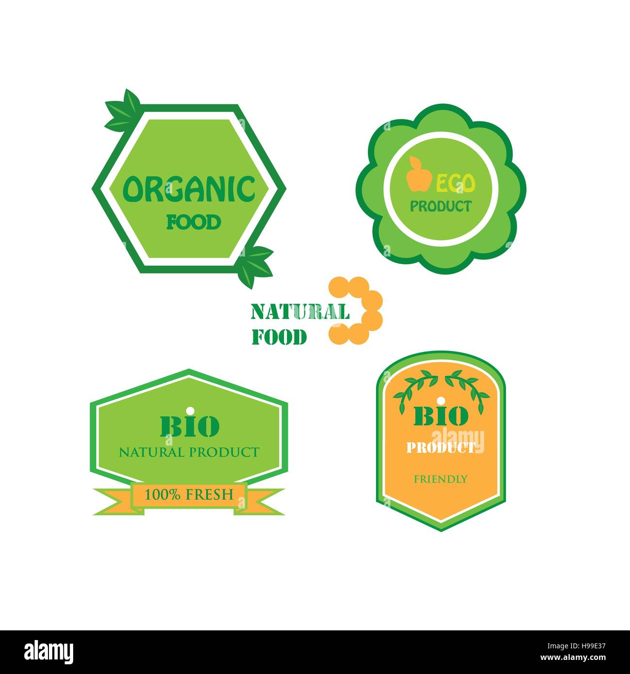 Set di loghi per organici e cibi naturali Illustrazione Vettoriale
