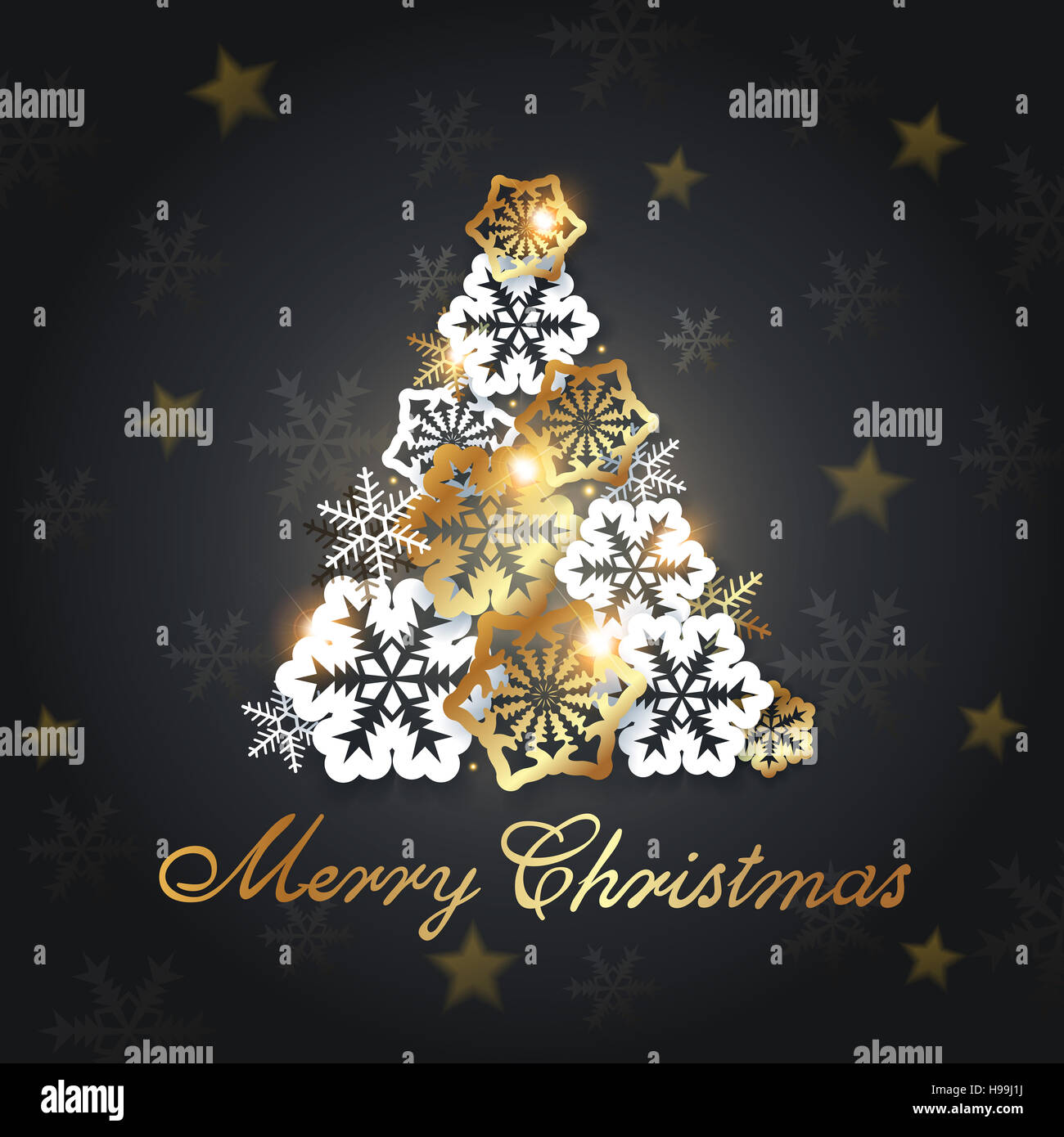 Albero Di Natale Bianco Nero E Oro.Nero Lo Sfondo Di Natale Con Oro E Bianco Di Fiocchi Di Neve Decorazione Albero Di Natale Da Fiocchi Di Neve Foto Stock Alamy