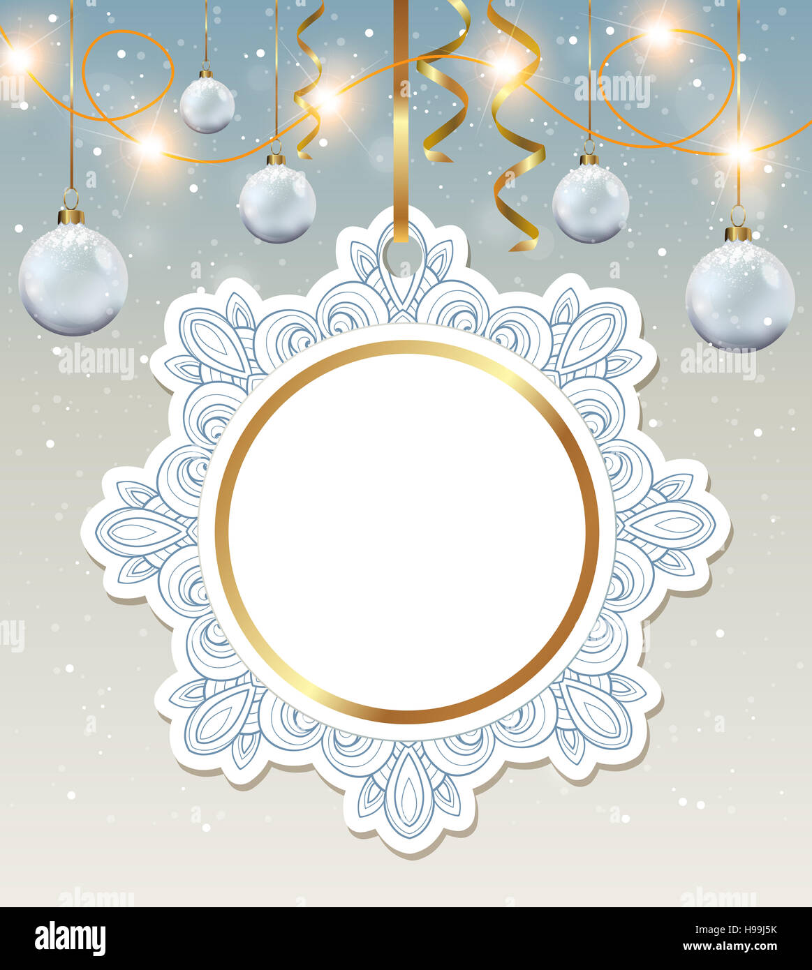 Round decorativi banner di Natale con decorazioni in bianco. Foto Stock