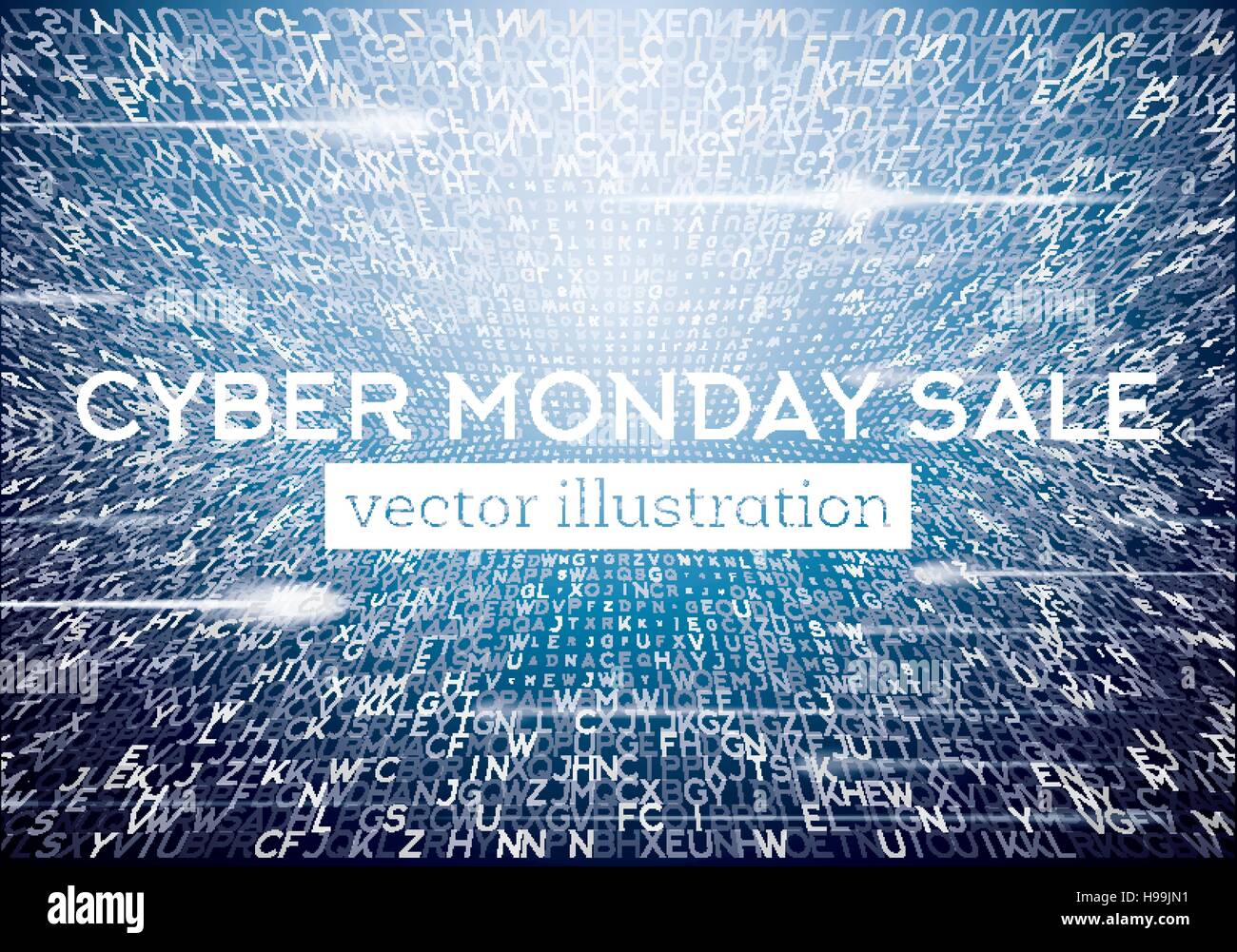 Cyber lunedì Sfondo tecnologico con lettere e luci al neon. Il concetto di vendita. Illustrazione Vettoriale. Illustrazione Vettoriale