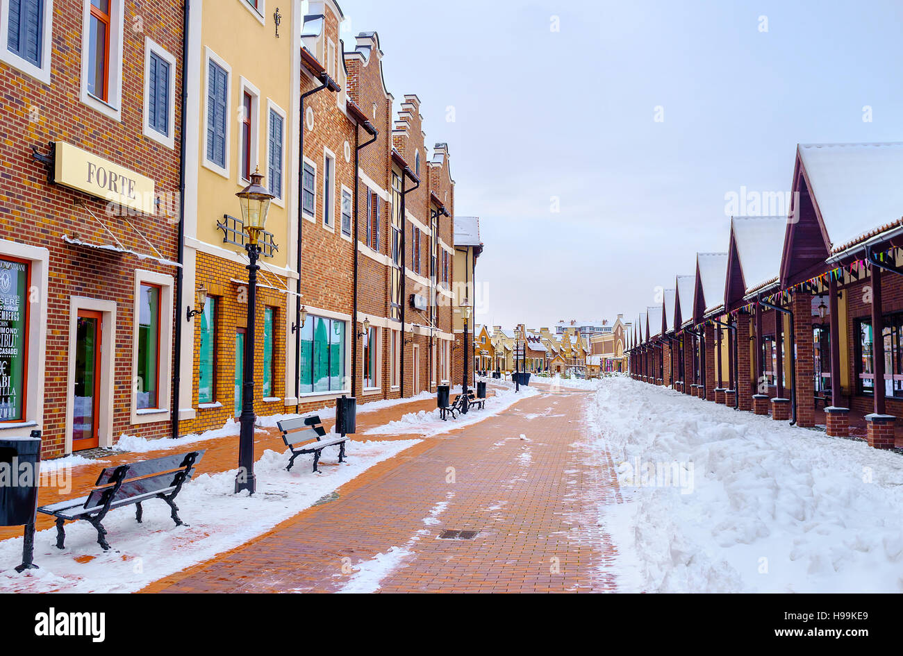 L'Olandese in stile Revival uscita quartiere vanta insolita per l'Ucraina la progettazione architettonica e paesaggistica perfetto, Kiev Foto Stock