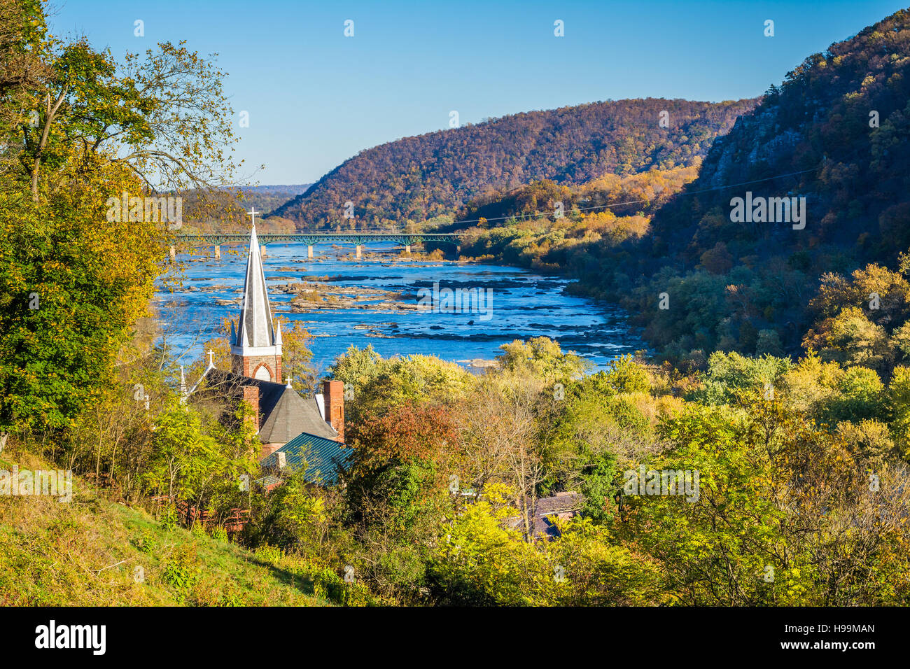 Vista autunnale del fiume Potomac da Jefferson Rock, in harpers Ferry, West Virginia. Foto Stock