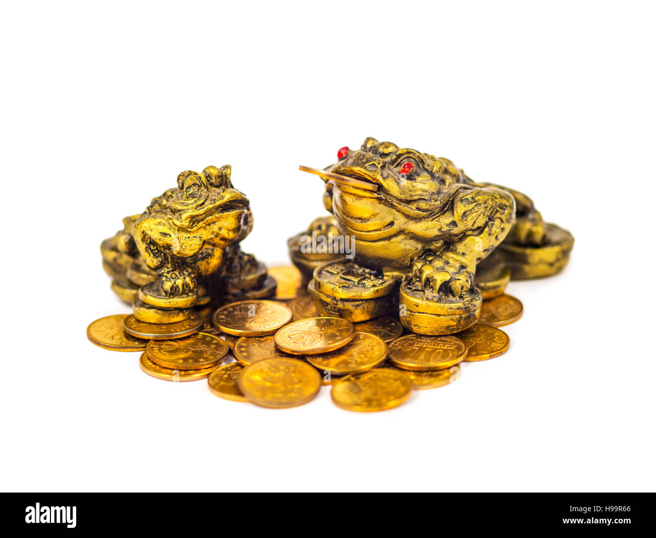 Denaro cinese rane isolato su bianco Foto Stock