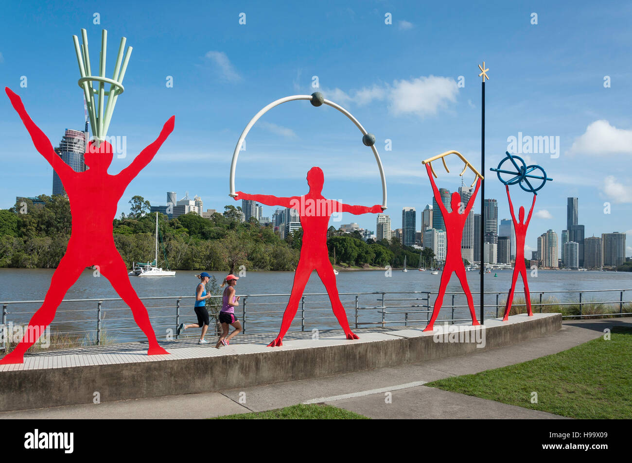 Riverside sculpures a Scogliere Kangaroo Point, Città di Brisbane, Brisbane, Queensland, Australia Foto Stock