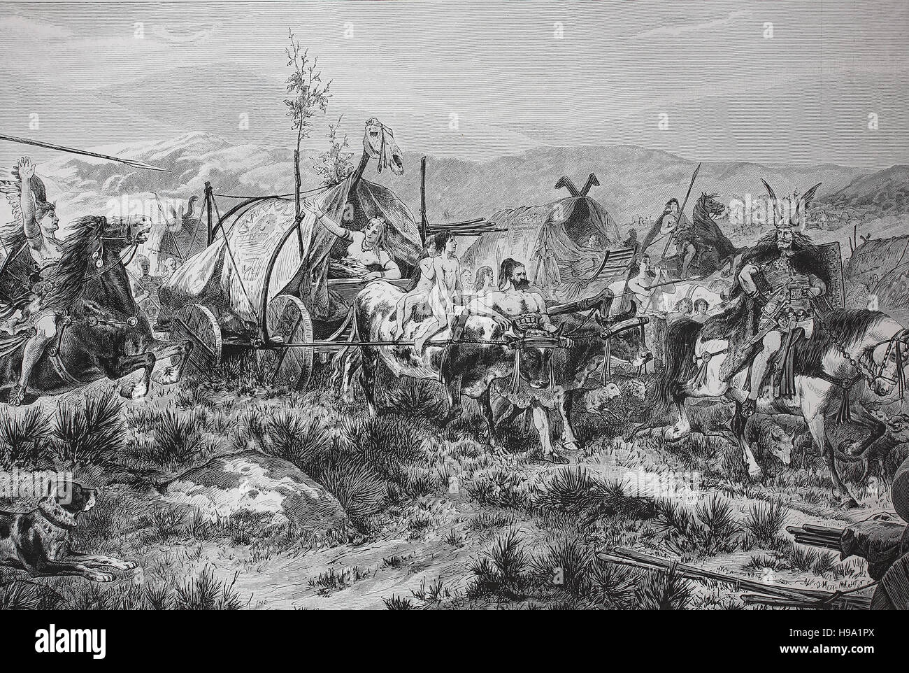 Popolo germanico, la migrazione nel V secolo, illustrazione storico Foto Stock