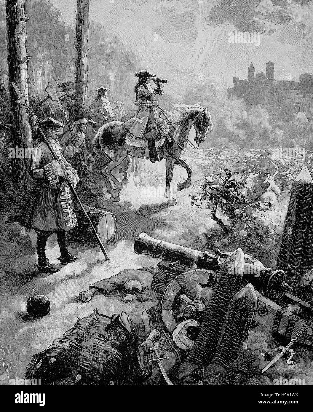 L'assedio di Belgrado nel 1717 si è verificato durante la Austro-Venetian-ottomane guerra 1714-1718, qui il principe Eugenio di Savoia, Prinz Eugen von Savoyen, 18 Ottobre 1663 - 21 aprile 1736, storico illustrazione Foto Stock