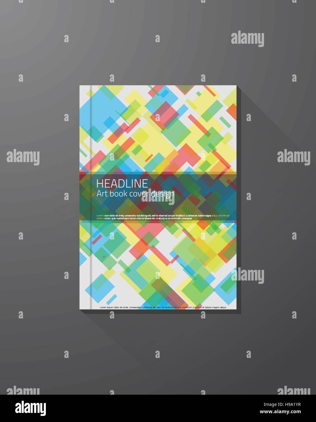 Abstract trasparente colorato piazze. Blocchi di colore nero con opacità. Modello brochure con la rubrica. Illustrazione Vettoriale