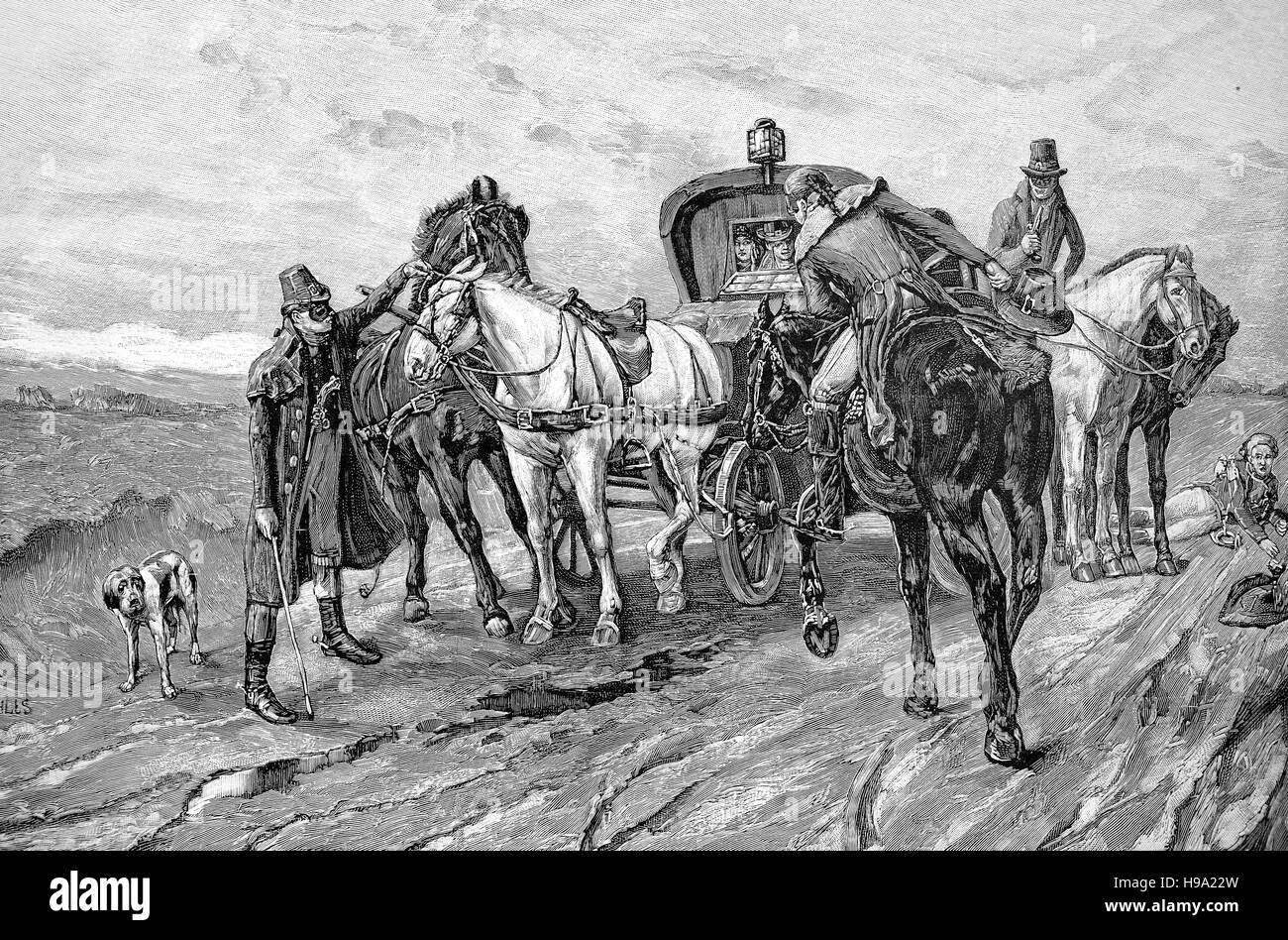 Viaggiare con la carrozza trainata da cavalli nel Medioevo