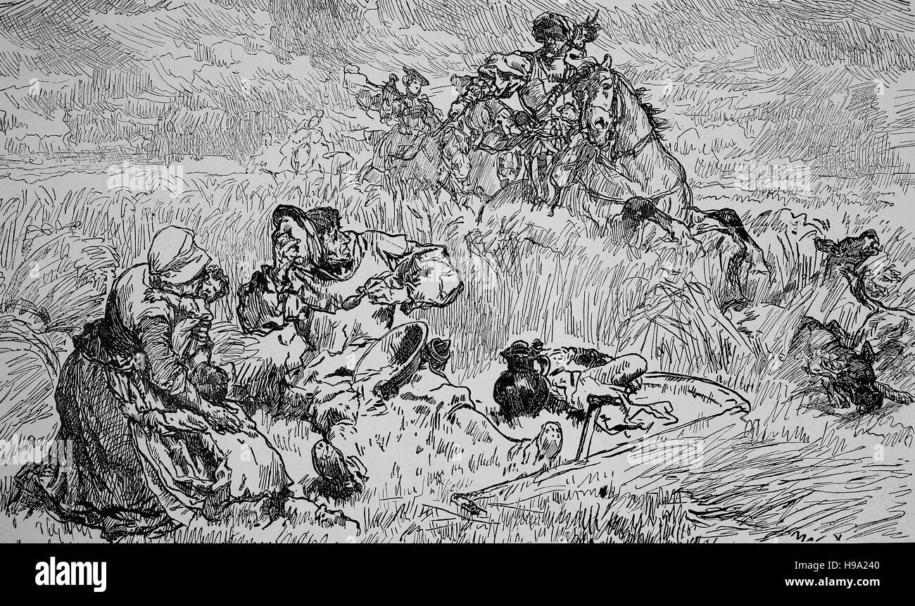 Il tedesco guerra dei contadini del 1525, la situazione degli agricoltori, illustrazione storico Foto Stock