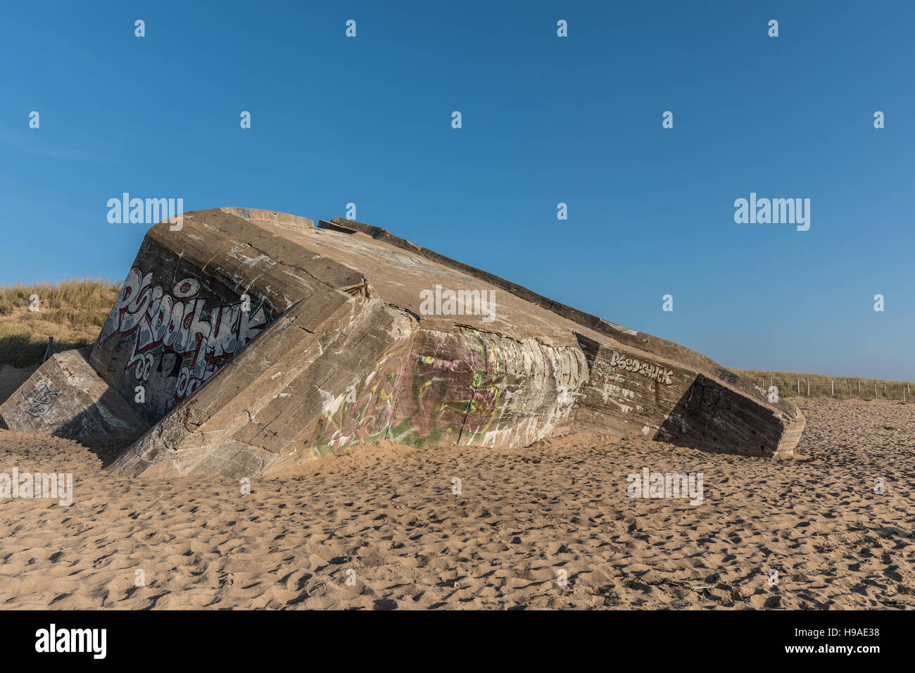 Bunker sulla spiaggia Foto Stock