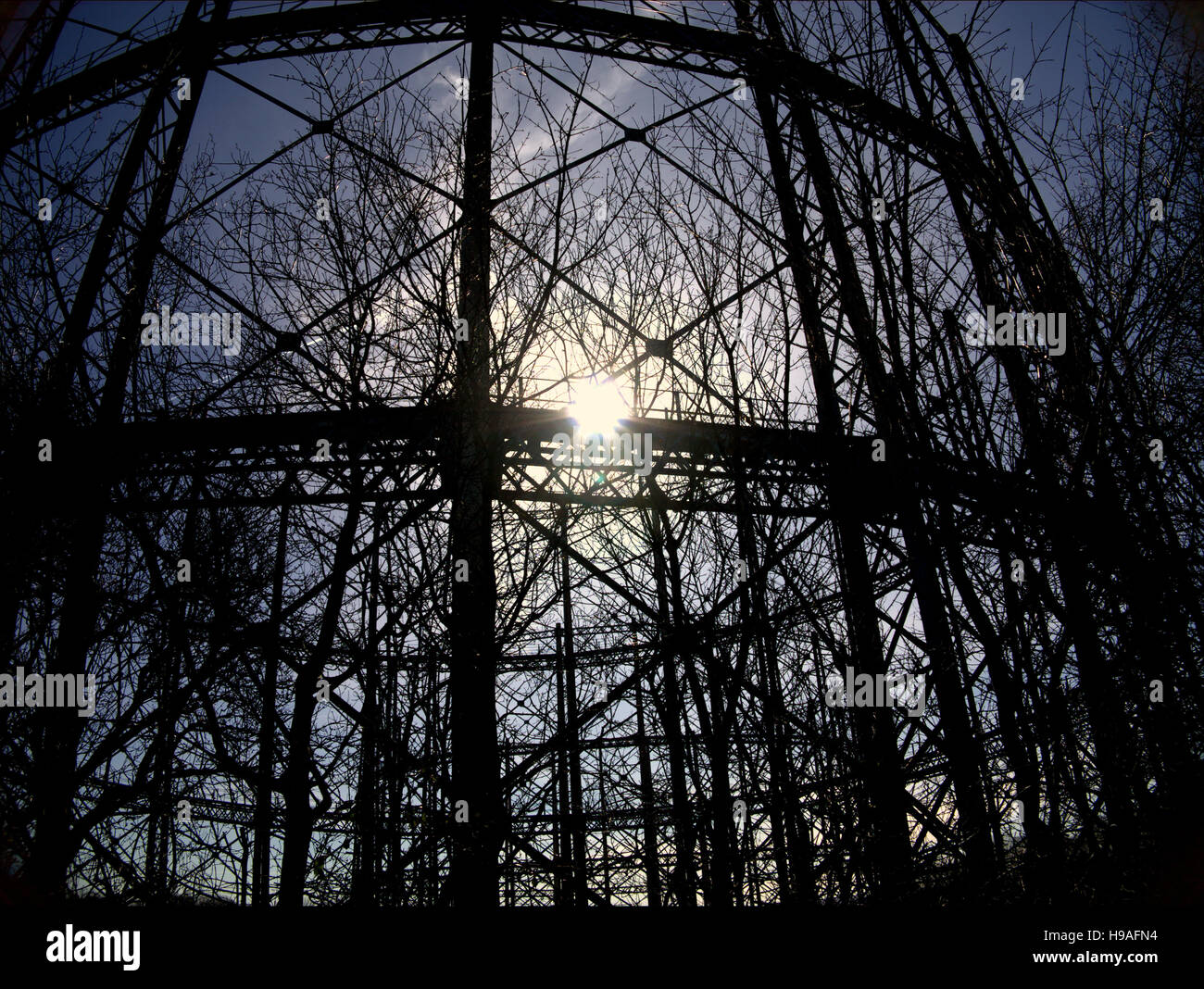 Contenitore di gas storage anniesland gasometro di Glasgow Foto Stock