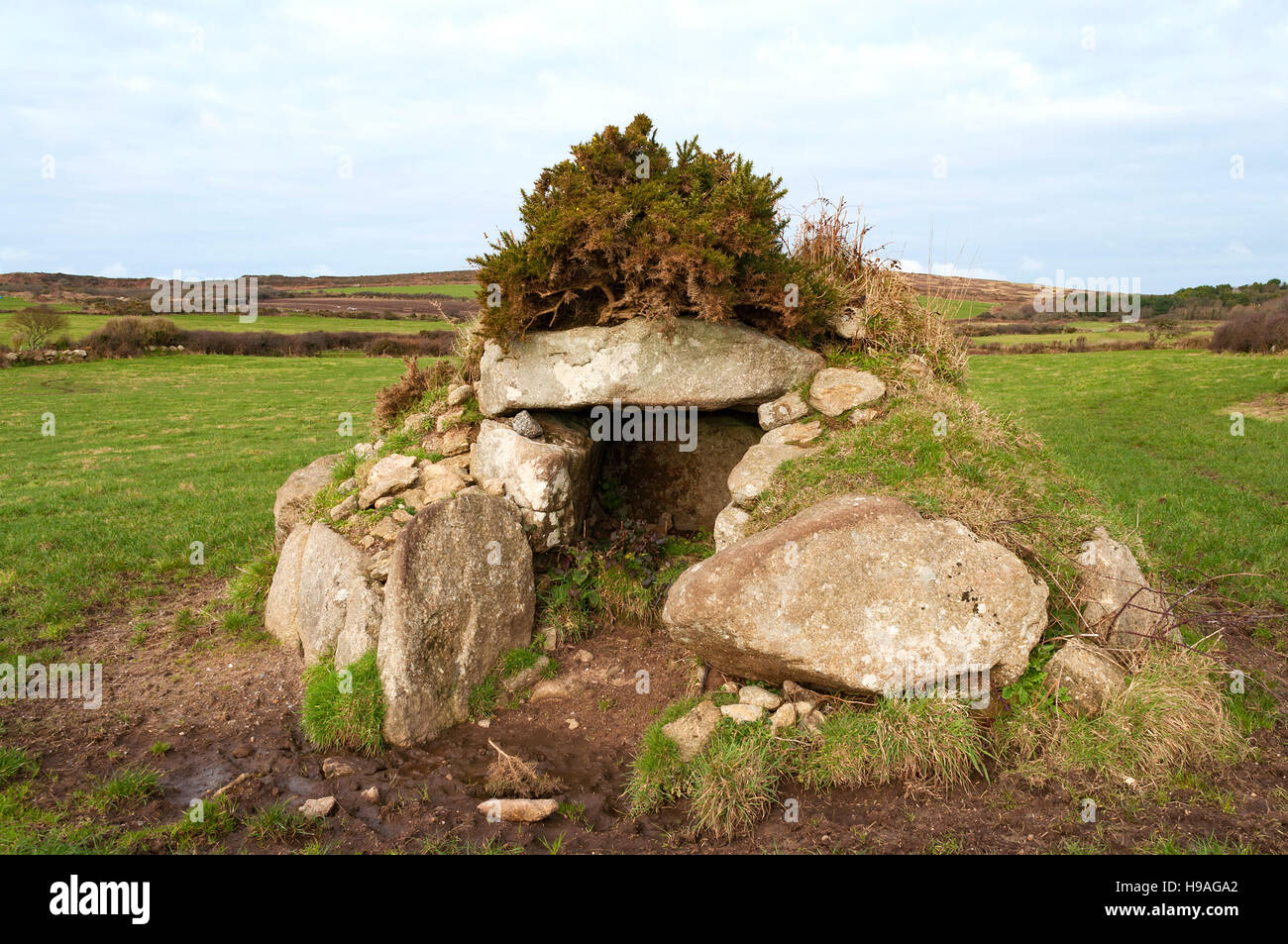 Brane barrow un chambered neolitico tomba nei pressi sancreed in Cornovaglia, England, Regno Unito Foto Stock
