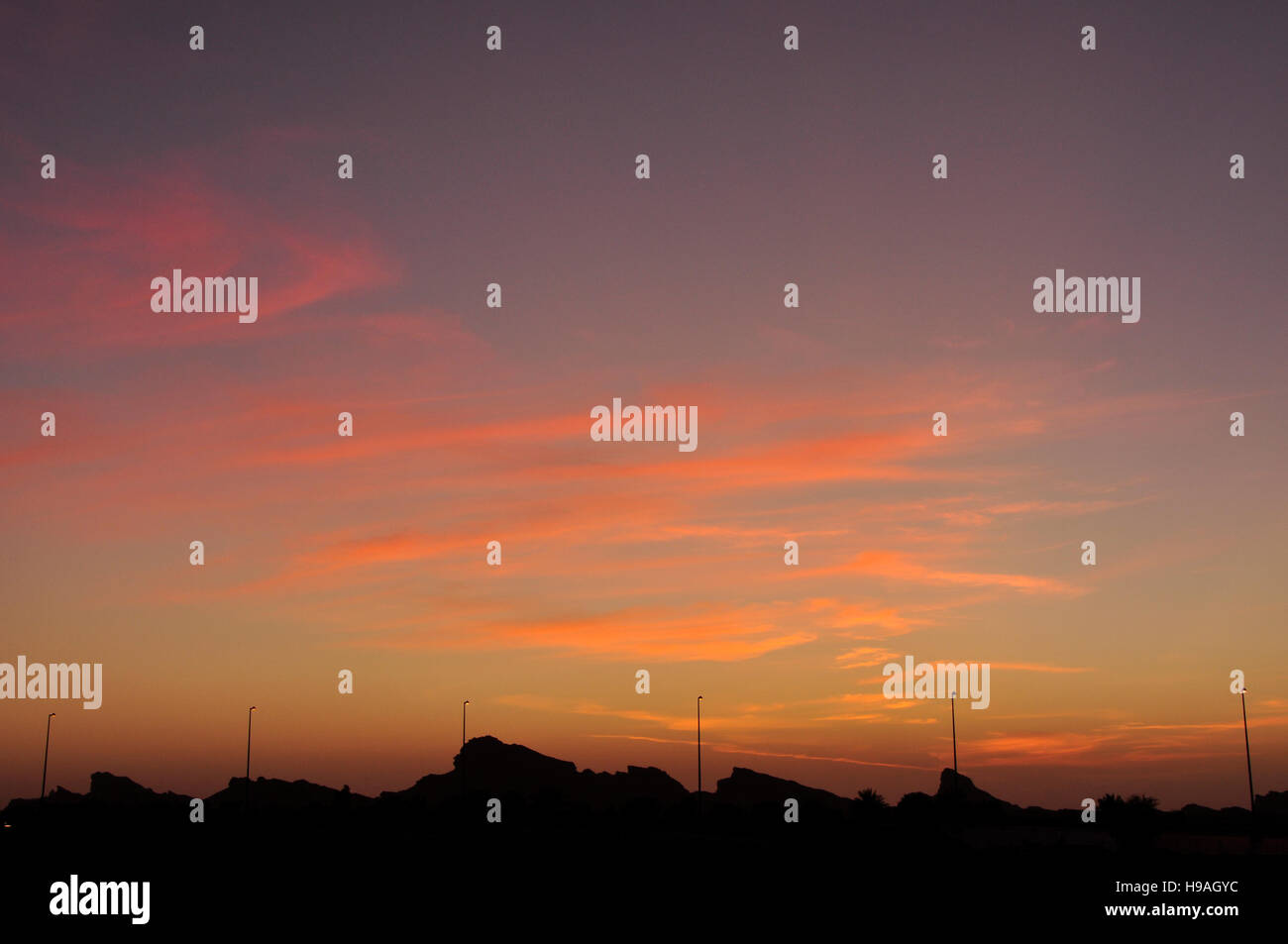 Dopo il tramonto nella Provincia Orientale, Abu Dhabi Foto Stock