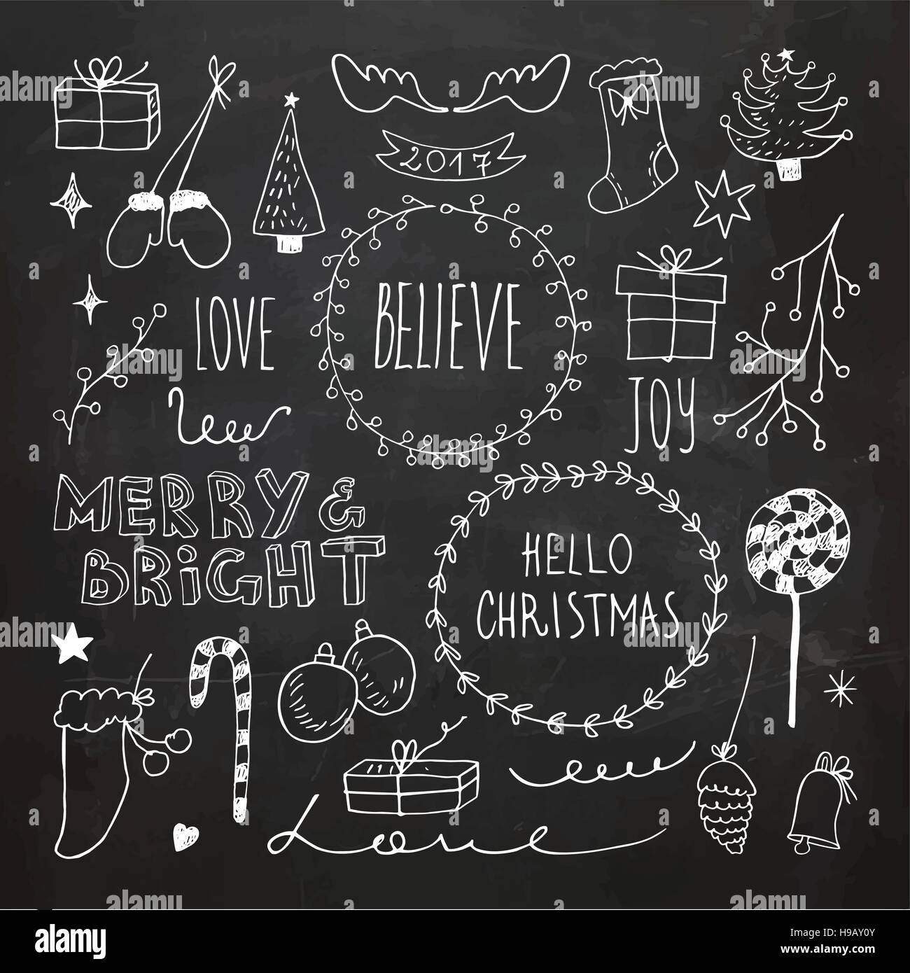 Natale e Anno Nuovo doodle collection Illustrazione Vettoriale