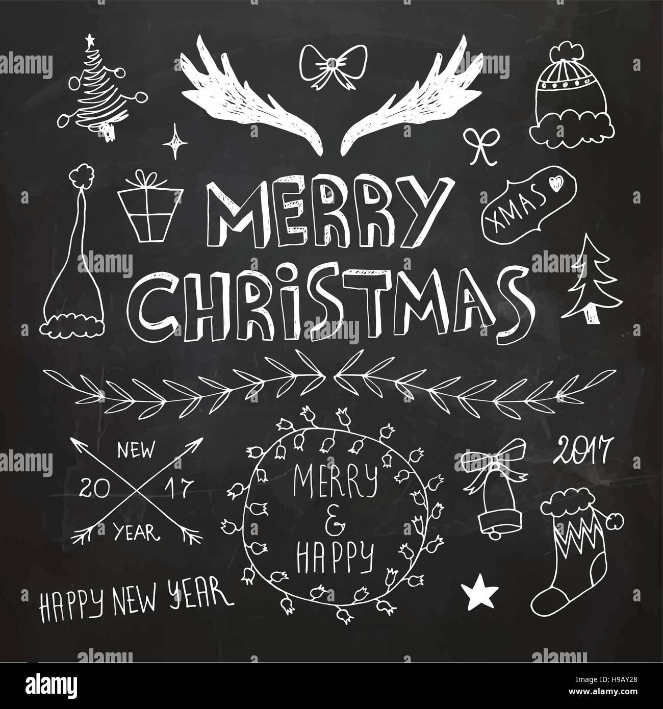 Natale e Anno Nuovo doodle collection Illustrazione Vettoriale