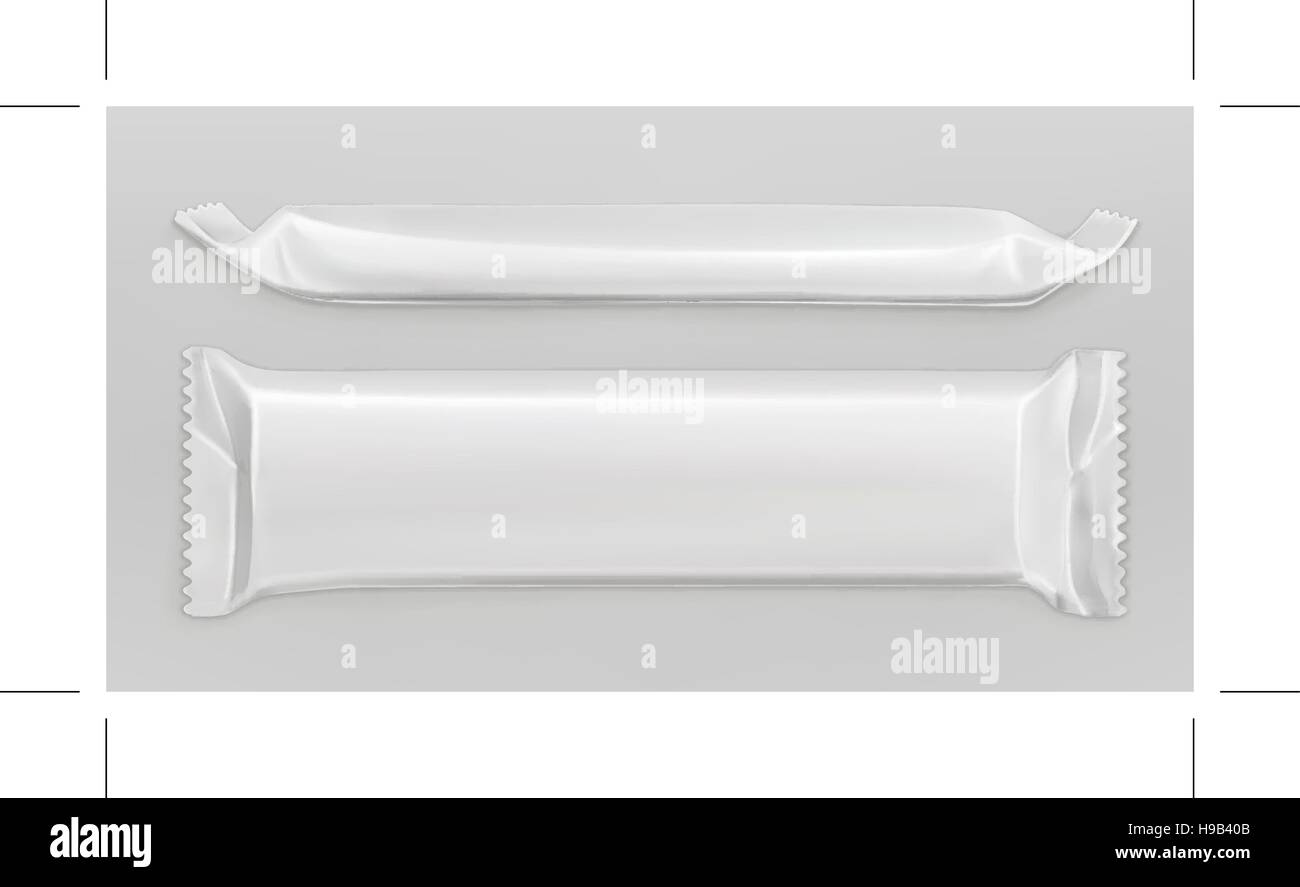 Polietilene Bianco confezione, barra di cioccolato, vettore mockup Illustrazione Vettoriale