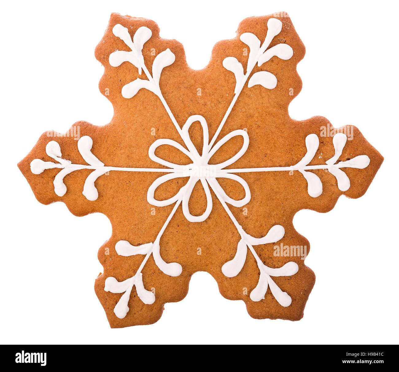 Bella e deliziosa di panpepato panpepato di natale il simbolo del fiocco di neve isolati su sfondo bianco Foto Stock