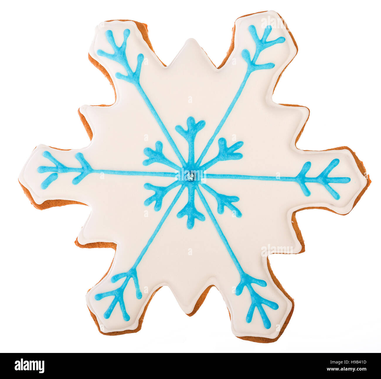 Bella e deliziosa di panpepato panpepato di natale il simbolo del fiocco di neve isolati su sfondo bianco Foto Stock