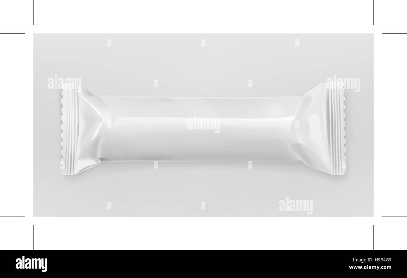 Polietilene Bianco confezione, barra di cioccolato, vettore mockup Illustrazione Vettoriale