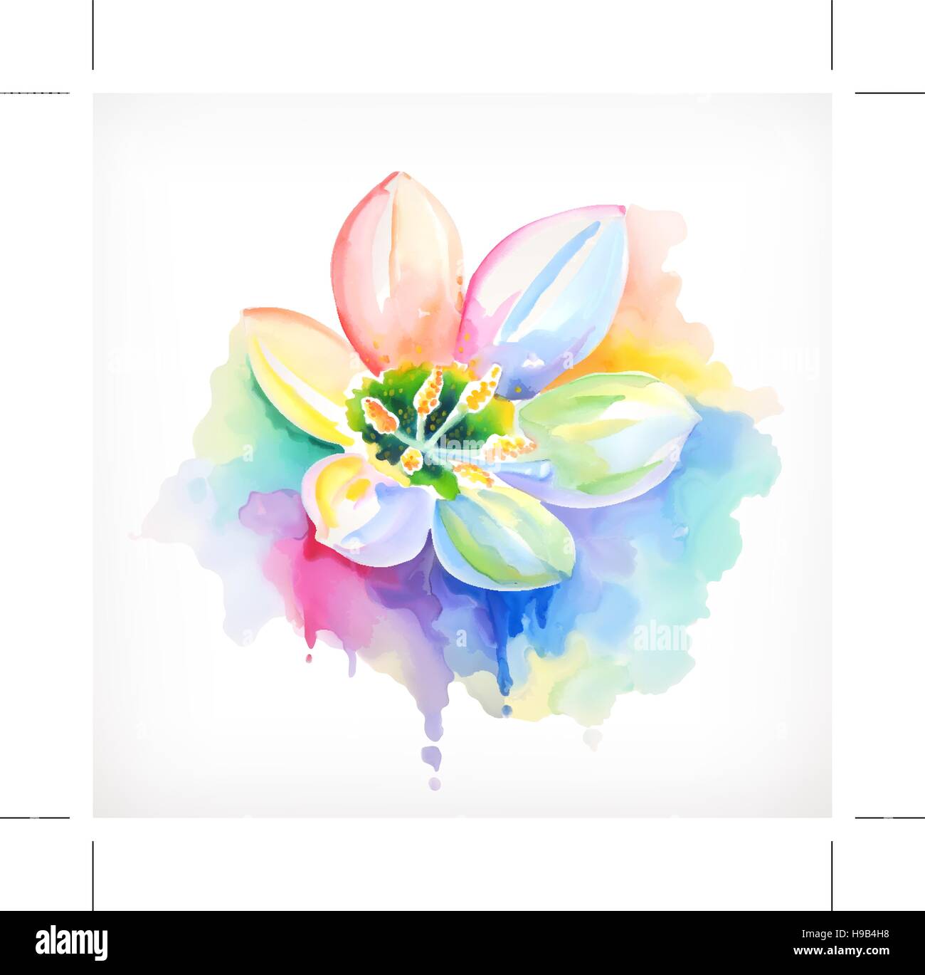 Bel fiore, pittura ad acquarello, vettore di maglia Illustrazione Vettoriale