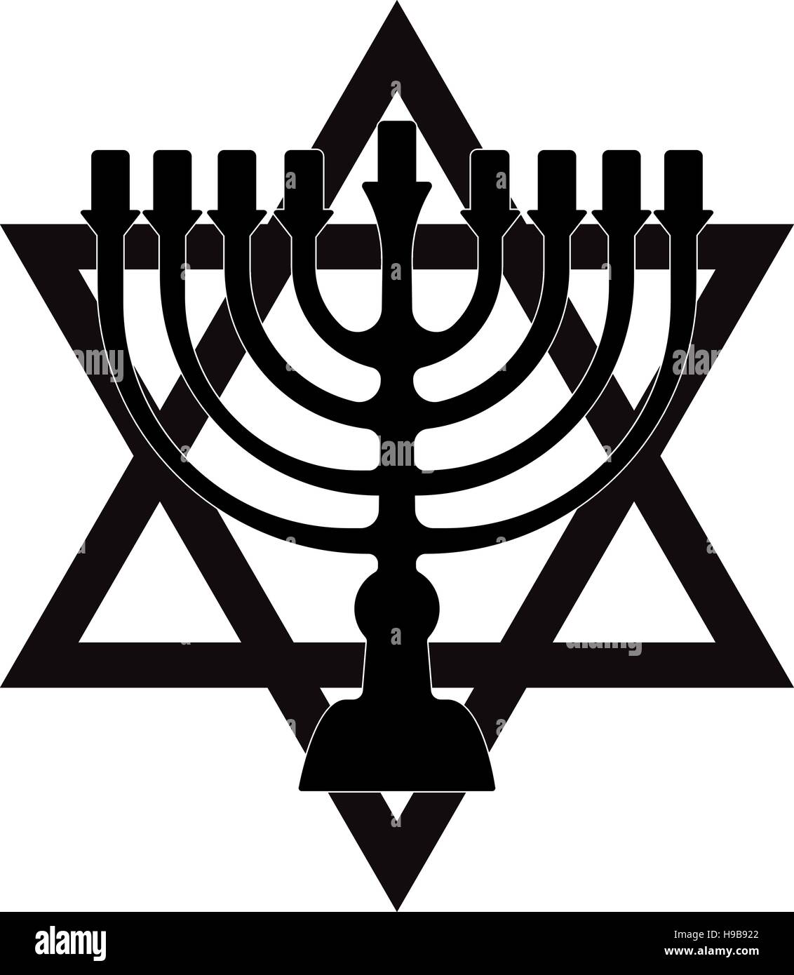 Il Menorah per Hanukkah, illustrazione vettoriale. La religione e la relativa icona. Silhouette stile piatto Illustrazione Vettoriale