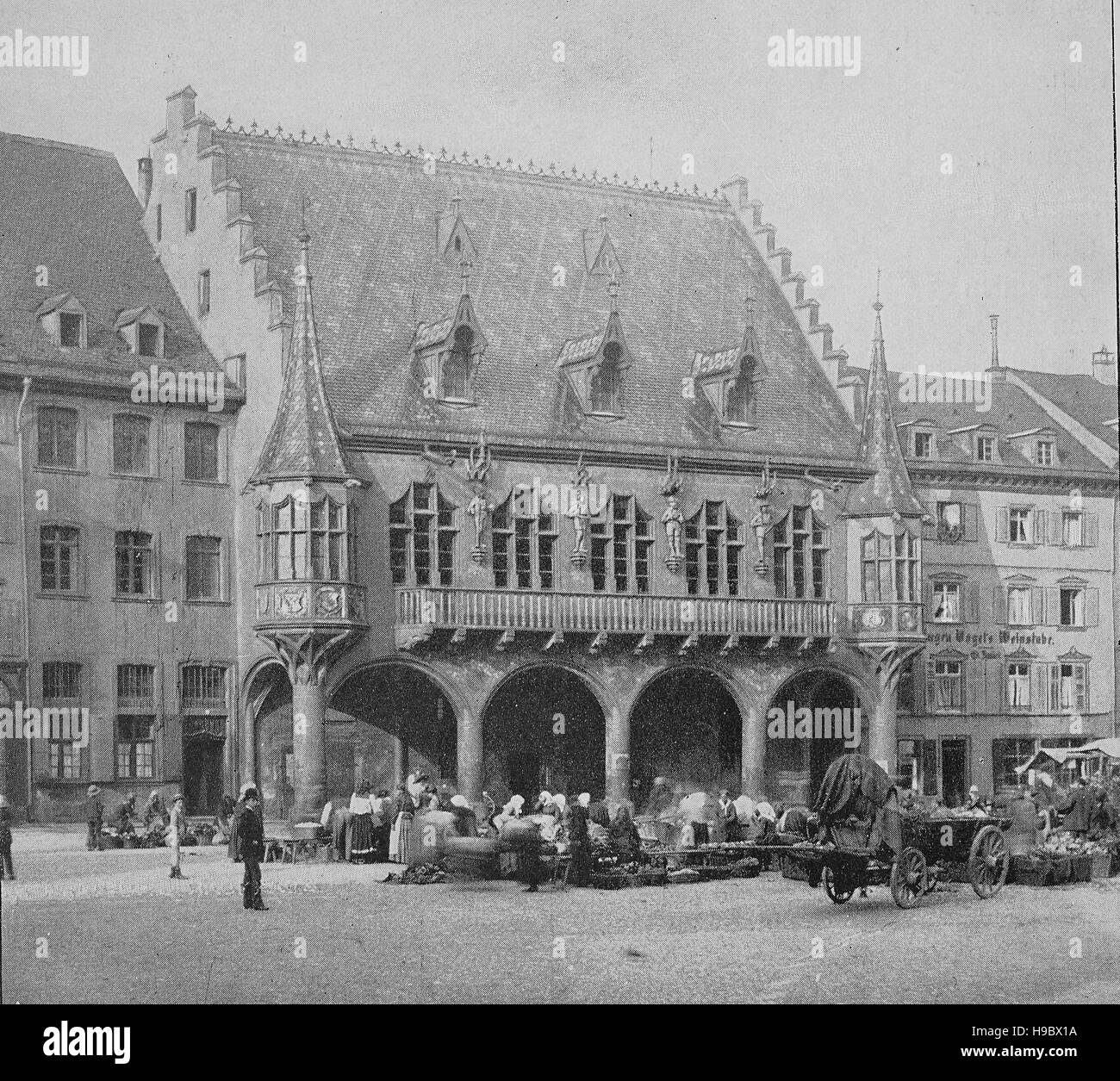 Department store di Friburgo, nell'anno 1500, Medioevo, Germania, illustrazione storico Foto Stock
