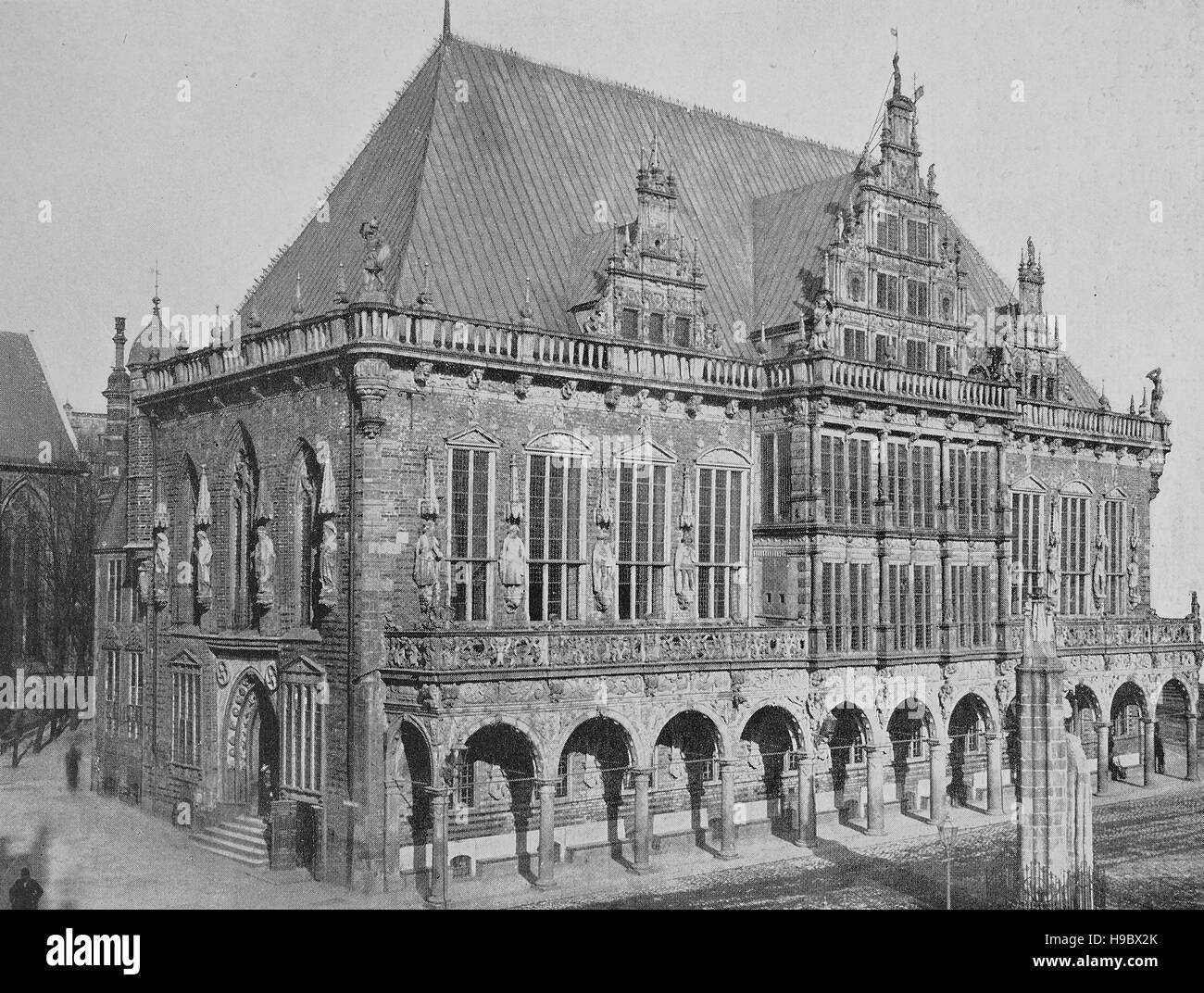 Il Municipio di Brema, in Germania, nell'anno 1600, storico illustrazione Foto Stock