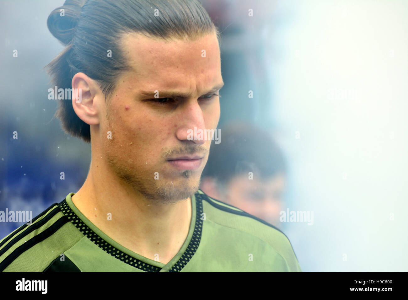 Legia Warszawa scontrino Aleksandar Prijovic prima polacco per la finale di coppa contro il Lech Poznan Foto Stock