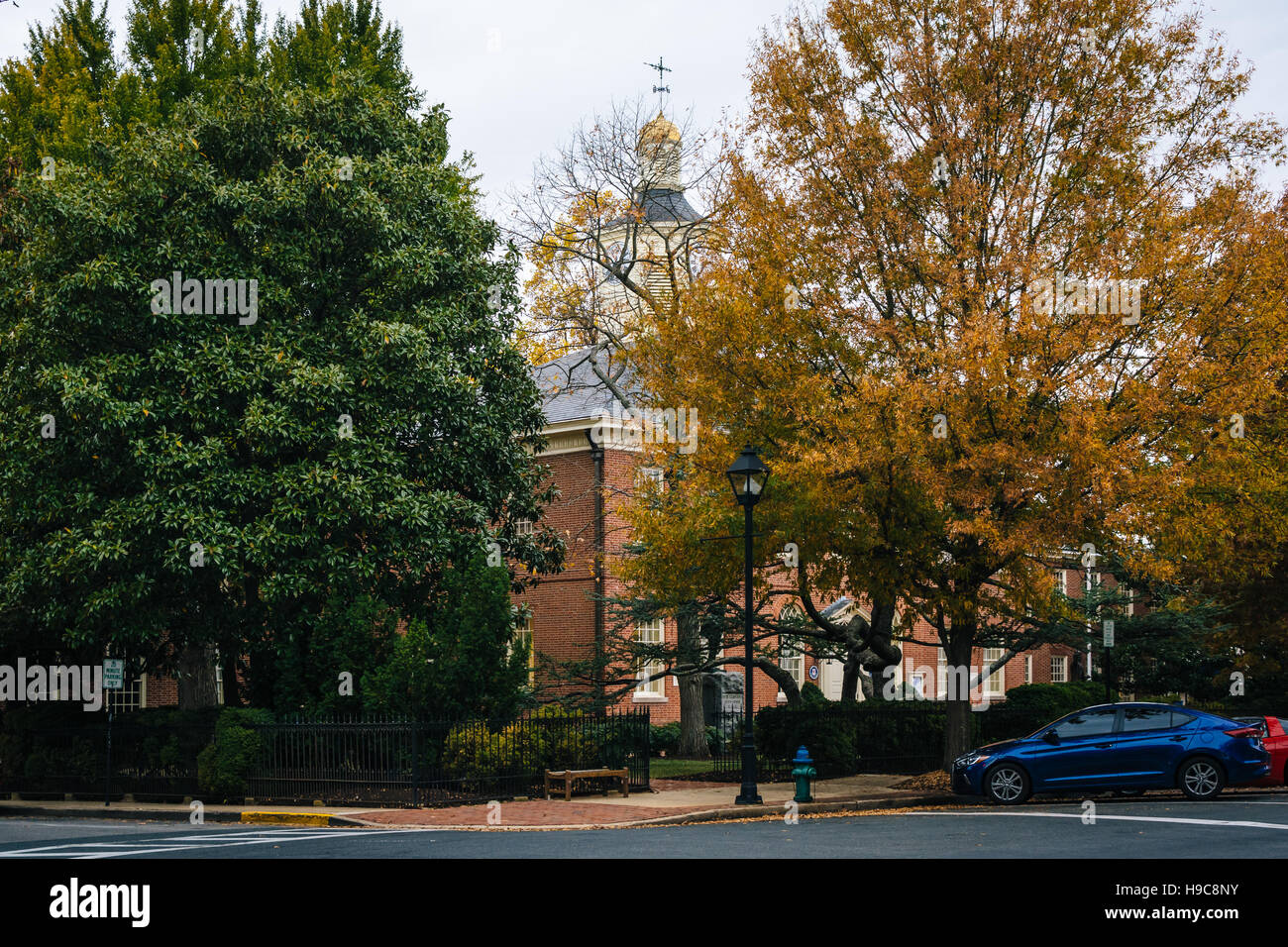 La Talbot County Courthouse e Colore di autunno, in Easton, Maryland. Foto Stock