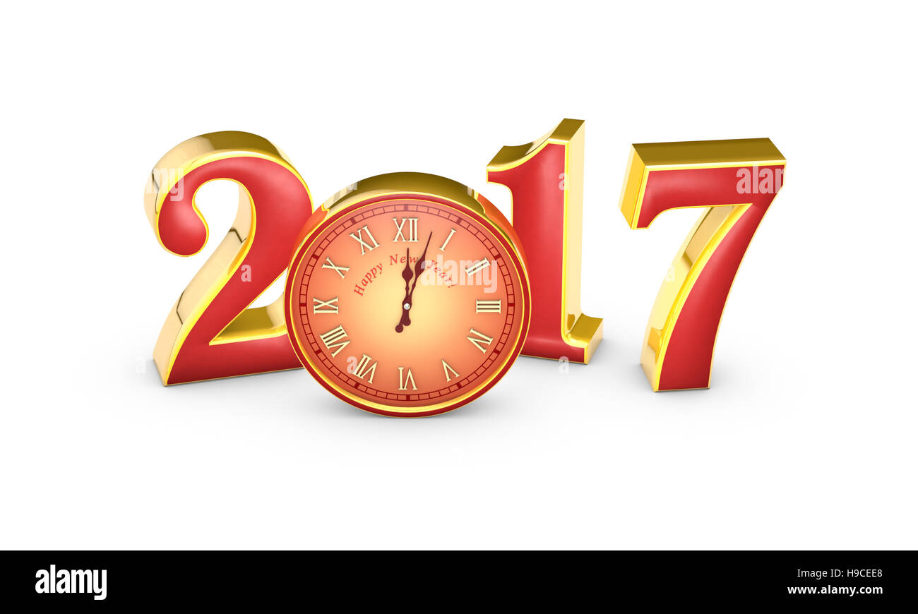 Simbolo di natale e metafora (l'orologio). Felice anno nuovo 2017. Isolato sullo sfondo bianco. Disponibili in alta risoluzione e dimensioni diverse Foto Stock