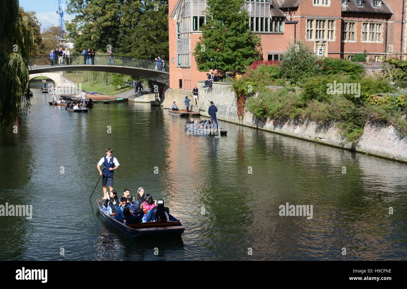Punting sul fiume Cam, Cambridge. Foto Stock