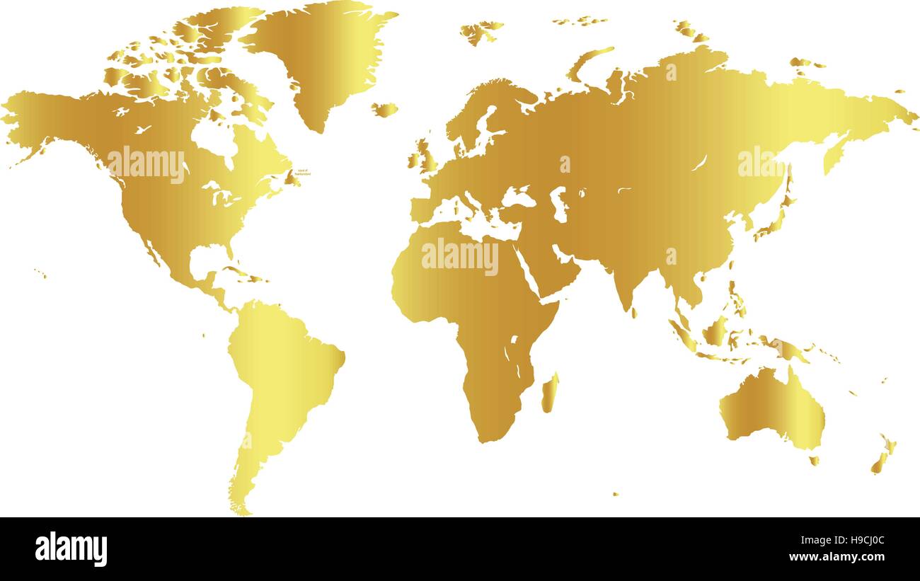 Il colore è dorato mondo mappa su sfondo bianco. Design globo sullo sfondo. Elemento di cartografia Carta da parati. Posizioni geografiche dell'immagine. Continenti illustrazione vettoriale. Illustrazione Vettoriale