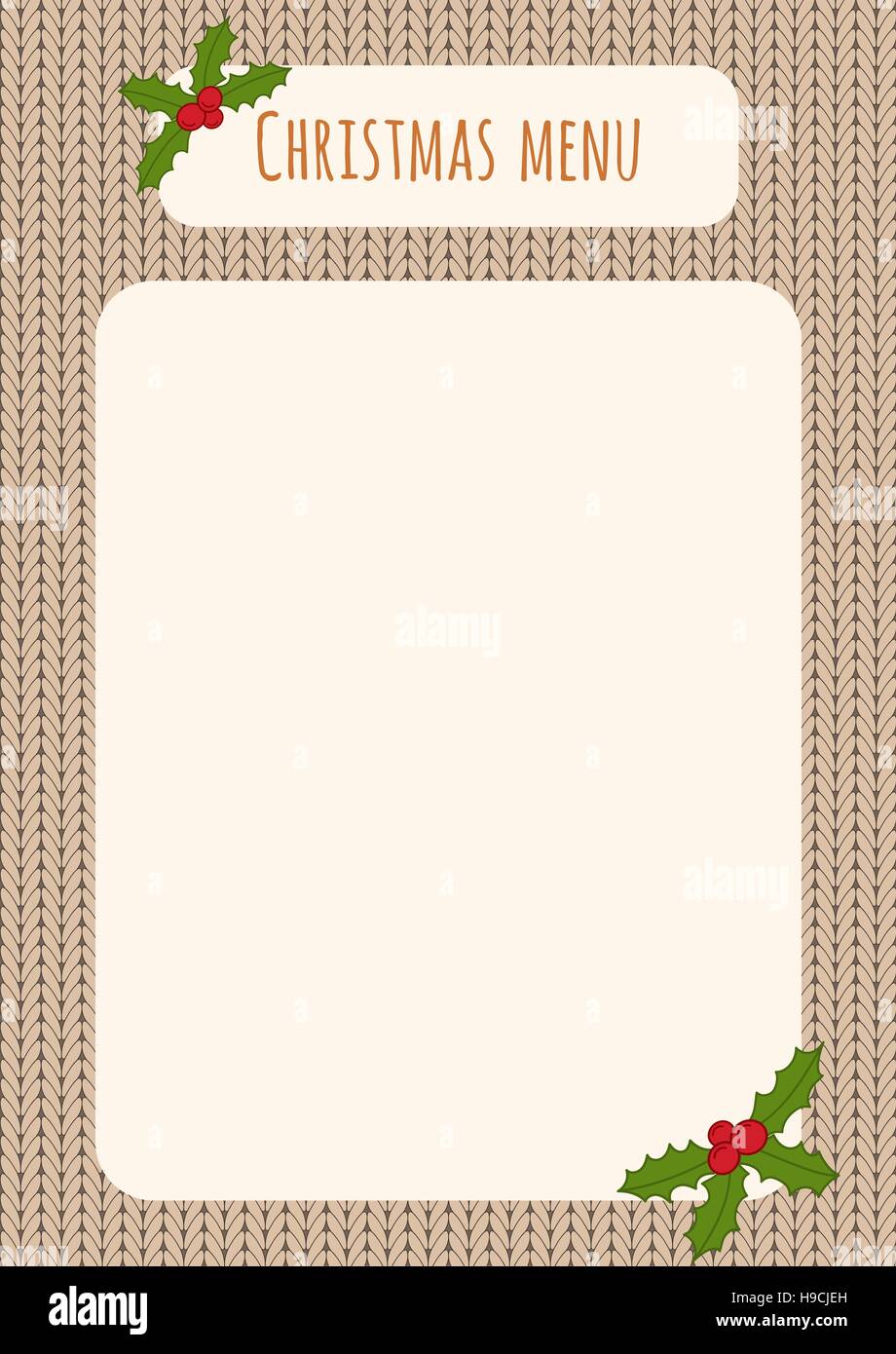 Sfondi Per Menu Di Natale.Menu Di Natale Modello Su Un Sfondo Di Maglia Con Holly Decorazioni Immagine E Vettoriale Alamy